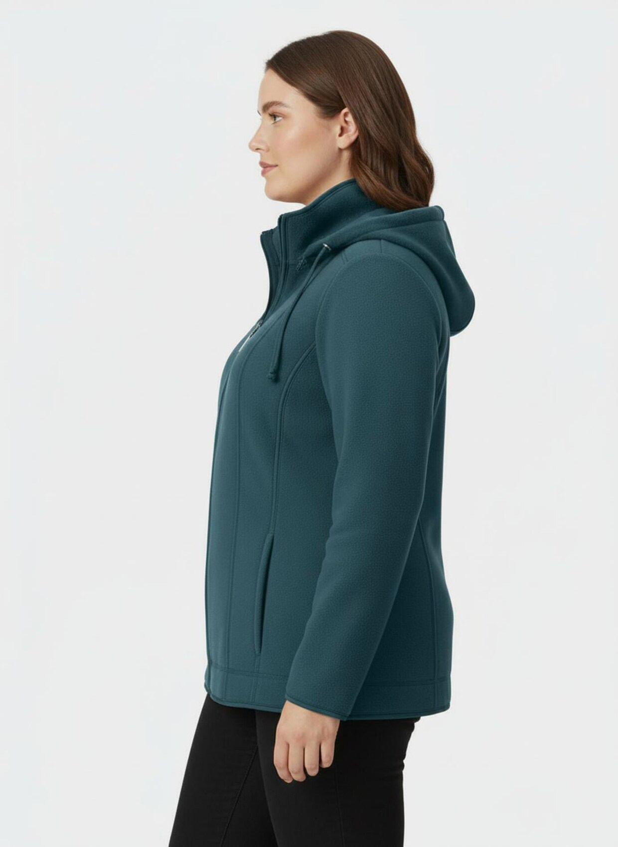 Fleecejacke mit abnehmbarer Kapuze - petrol