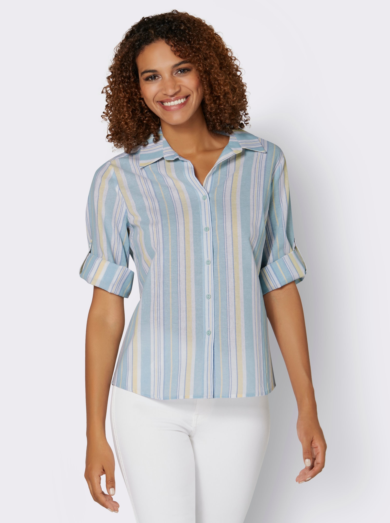 Hemdbluse im Streifen-Dessin - mint-gestreift