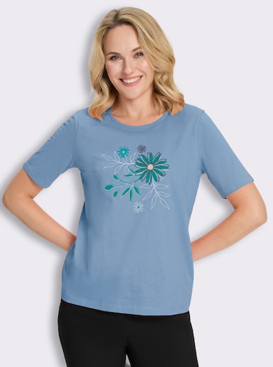 Kurzarmshirt mit Büten-Motiv - himmelblau-ozean