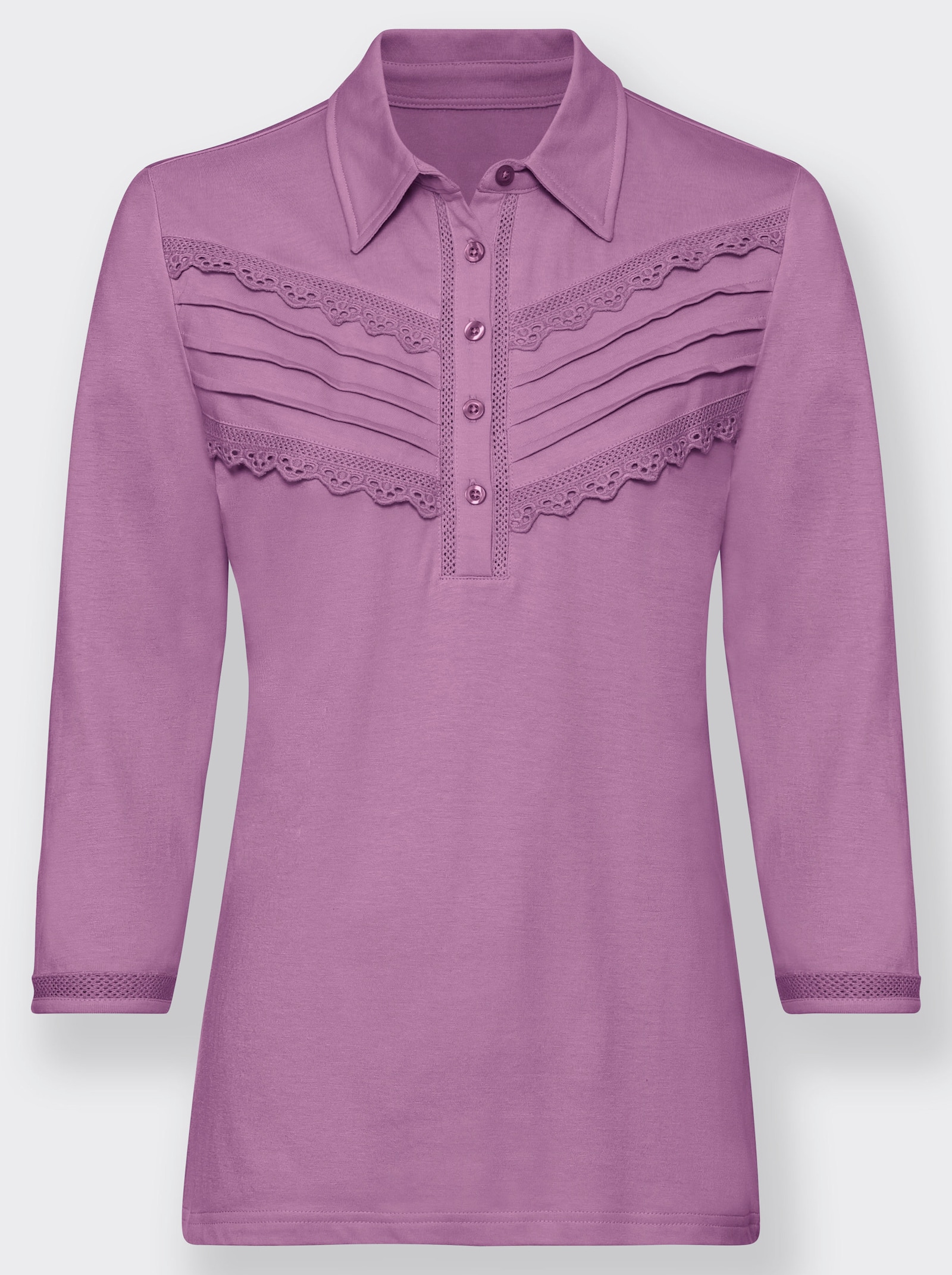 Poloshirt met sierbiezen - orchidee
