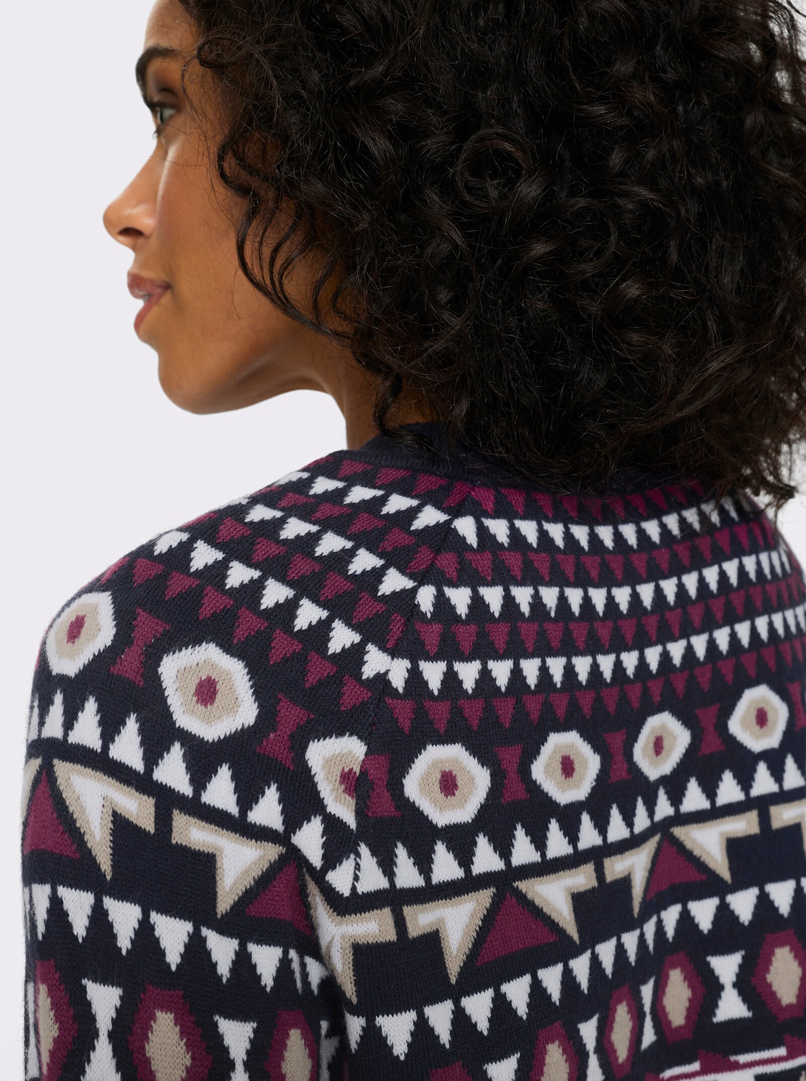 Norwegerpullover mit Raglanärmeln - marine-ecru-gemustert