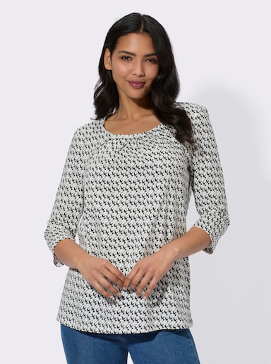 3/4-Arm-Shirt - ecru-schwarz-bedruckt