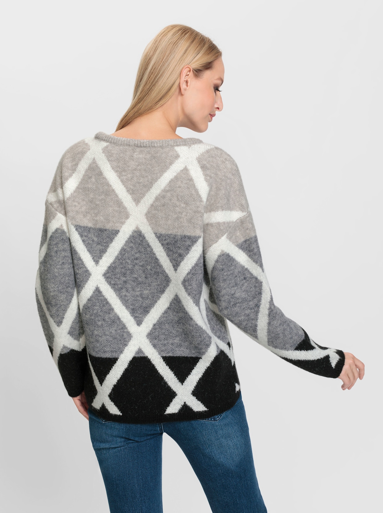 heine Pull en tricot fin - gris-écru à motifs
