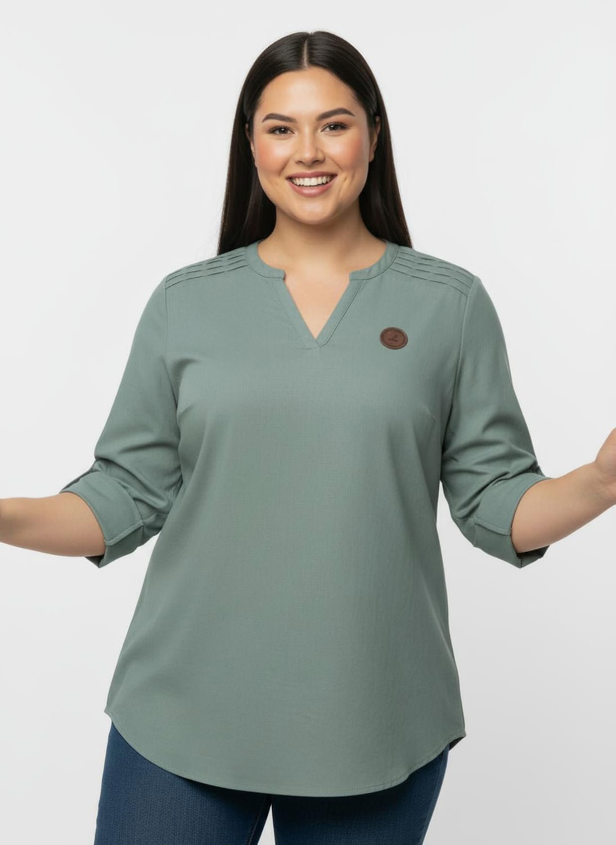 Jeanstunika mit Biesenverzierung - jade