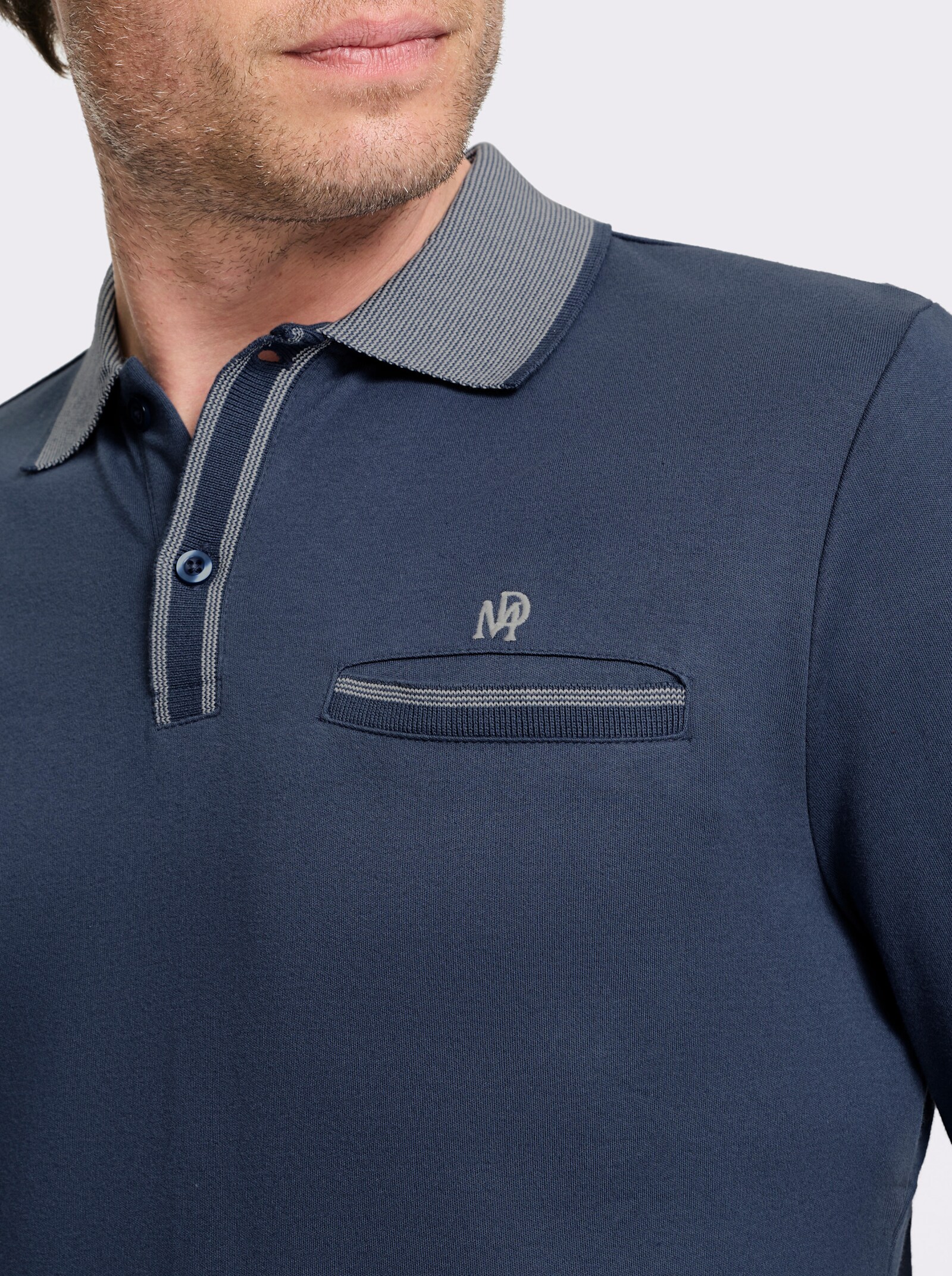 Marco Donati Langarm-Poloshirt mit Logo-Stickerei - rauchblau