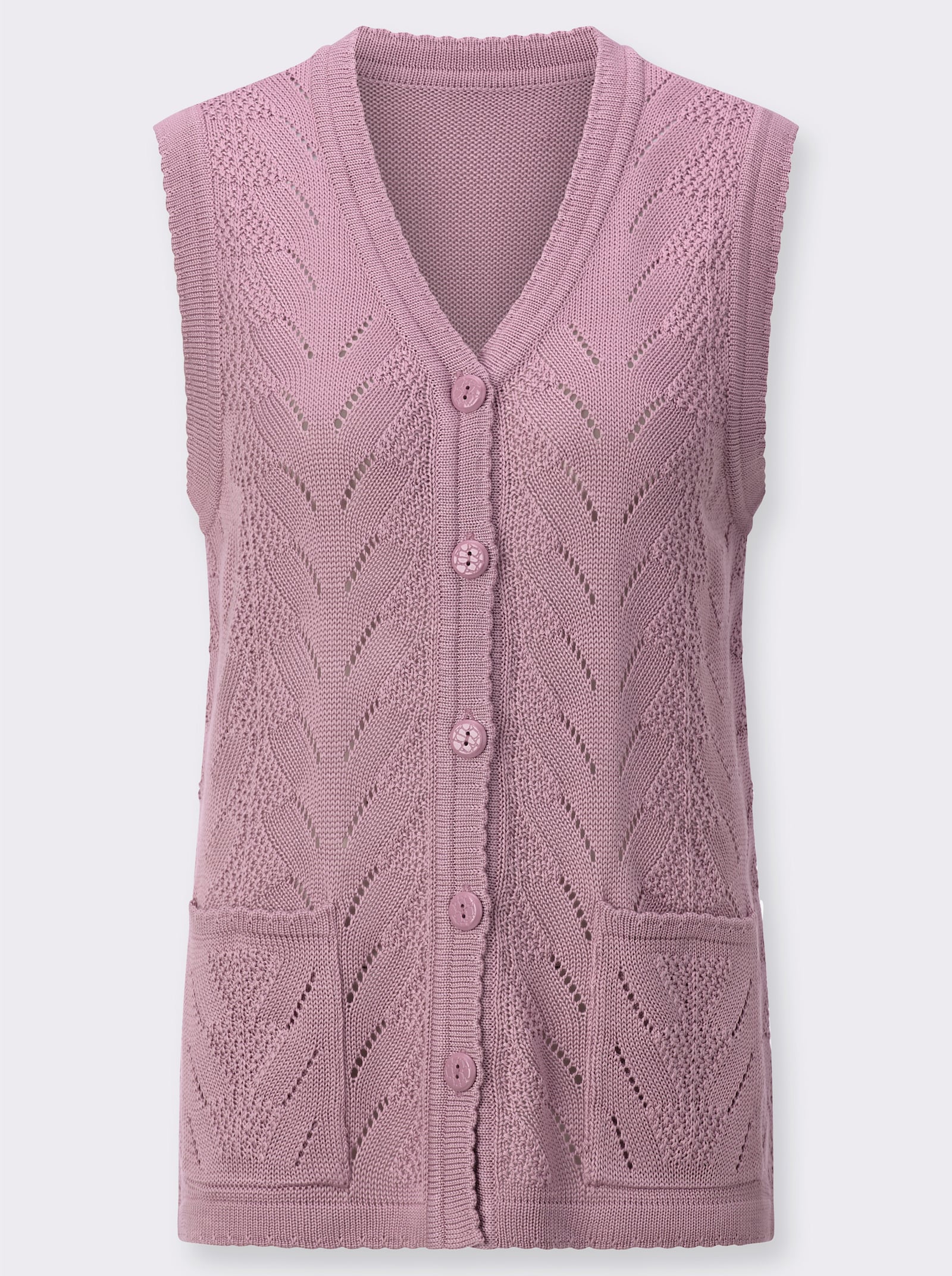 Strickweste mit gewellten Abschlüssen - mauve