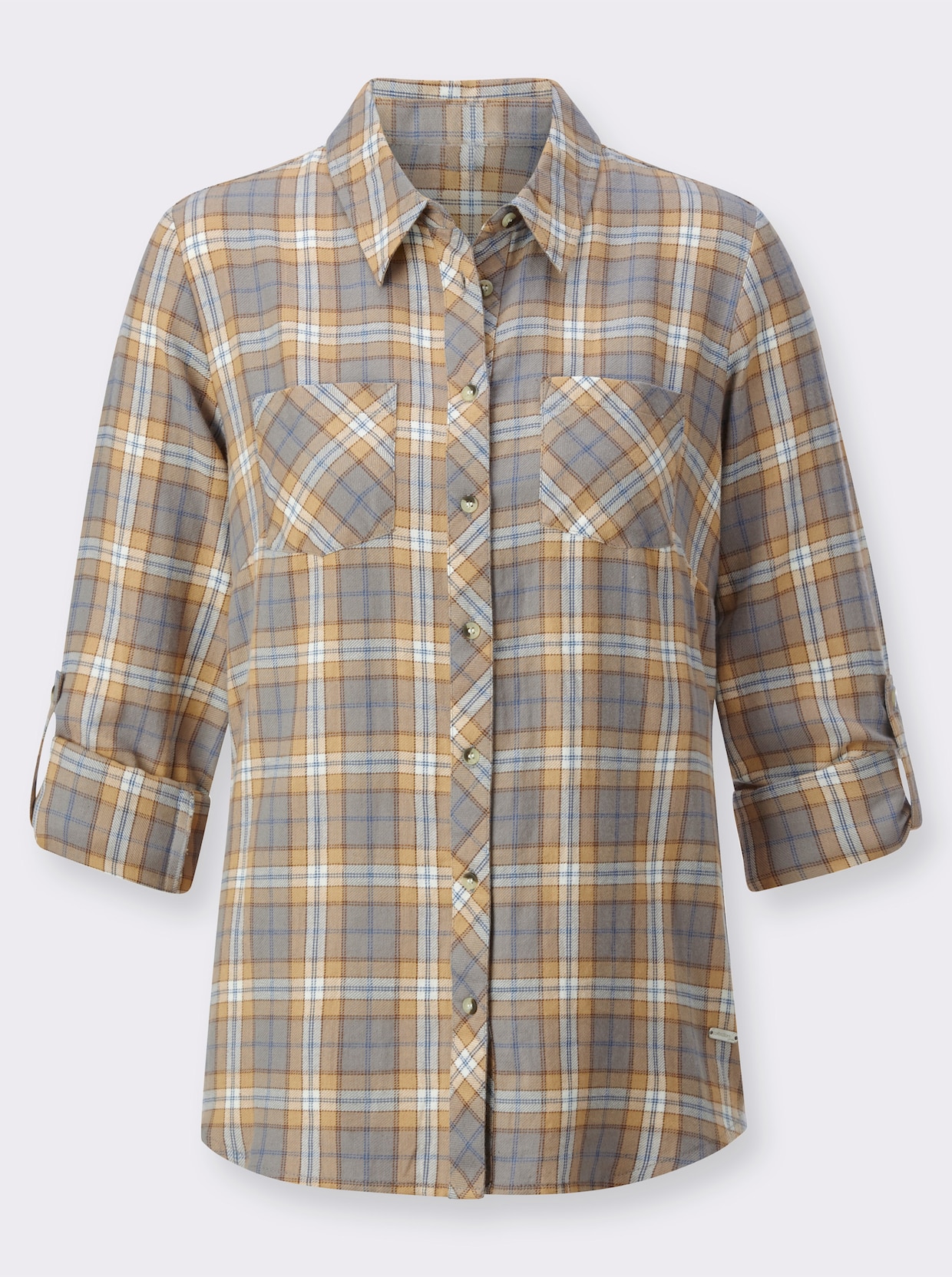Flanellen blouse - grijs/camel geruit