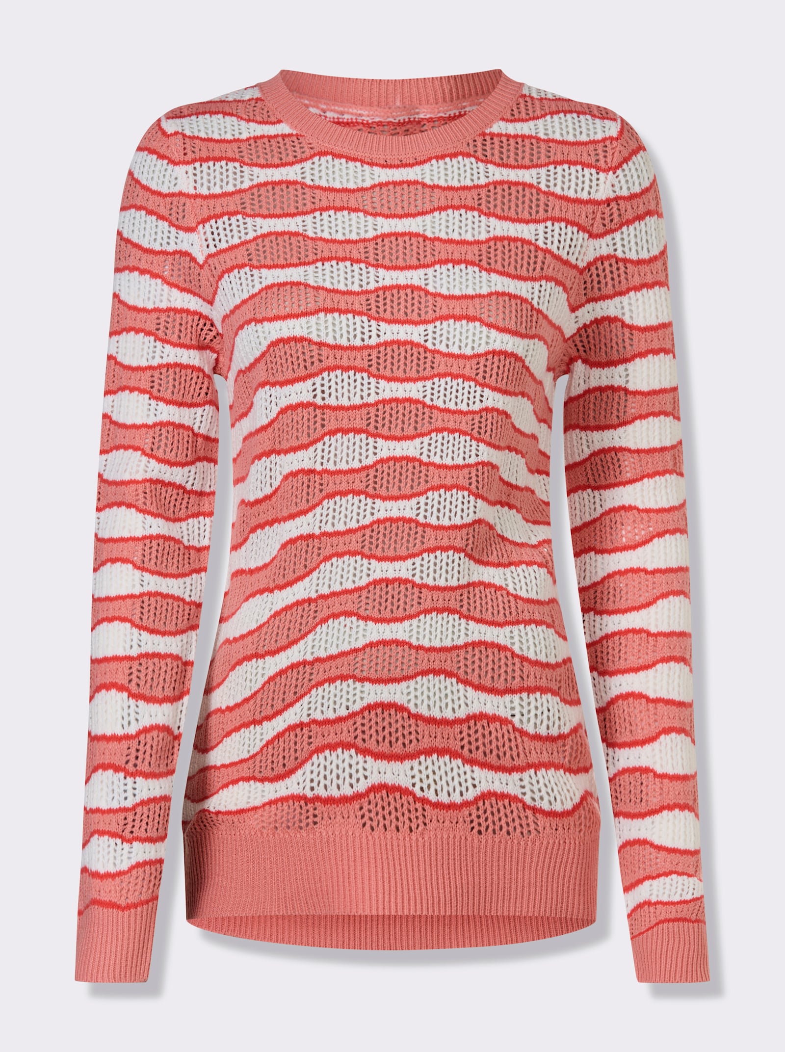 Ajourpullover mit gewelltem Streifen-Dessin - flamingo-ecru-gemustert