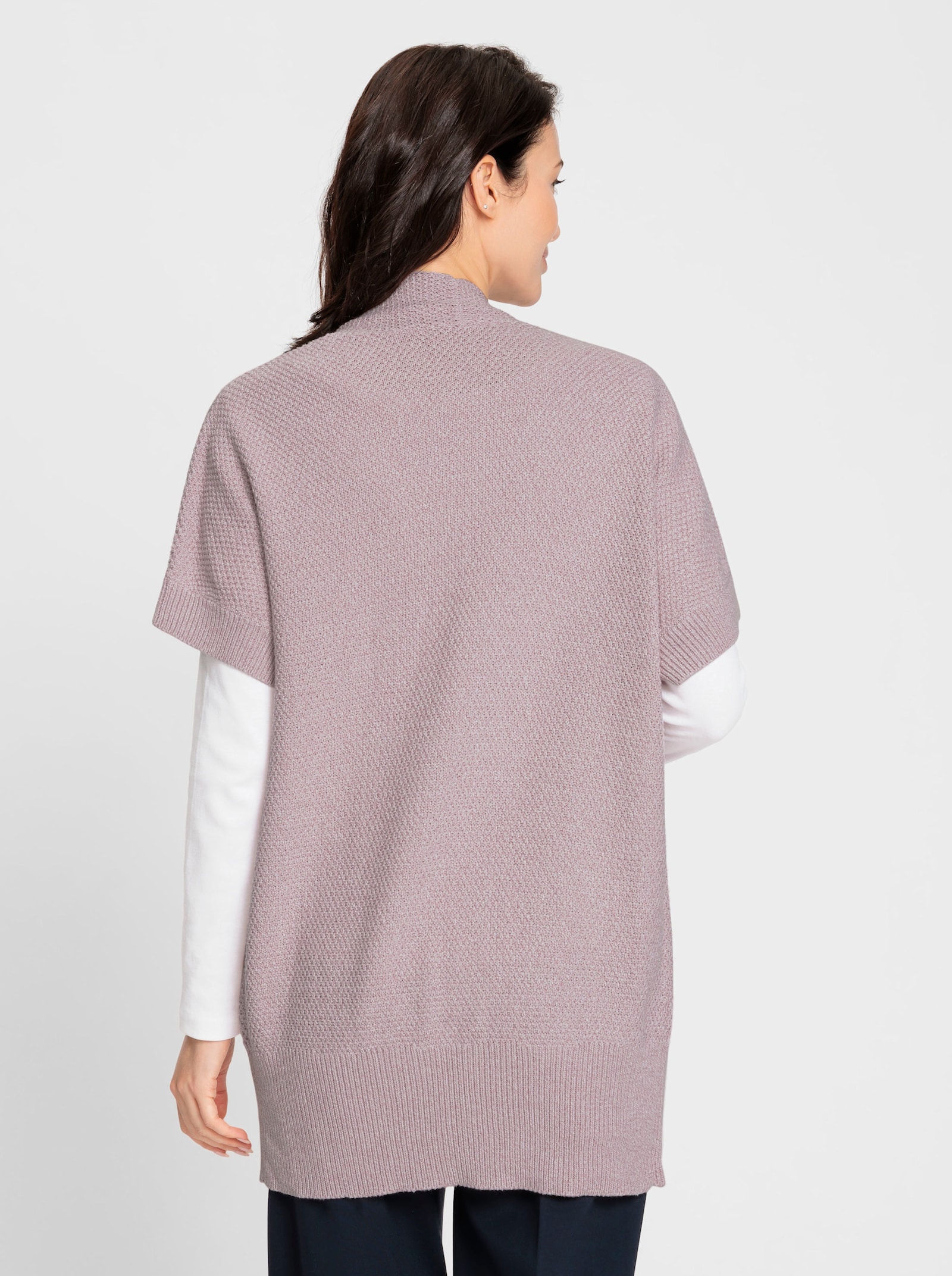 Longstrickjacke , verschlusslos - mauve-meliert