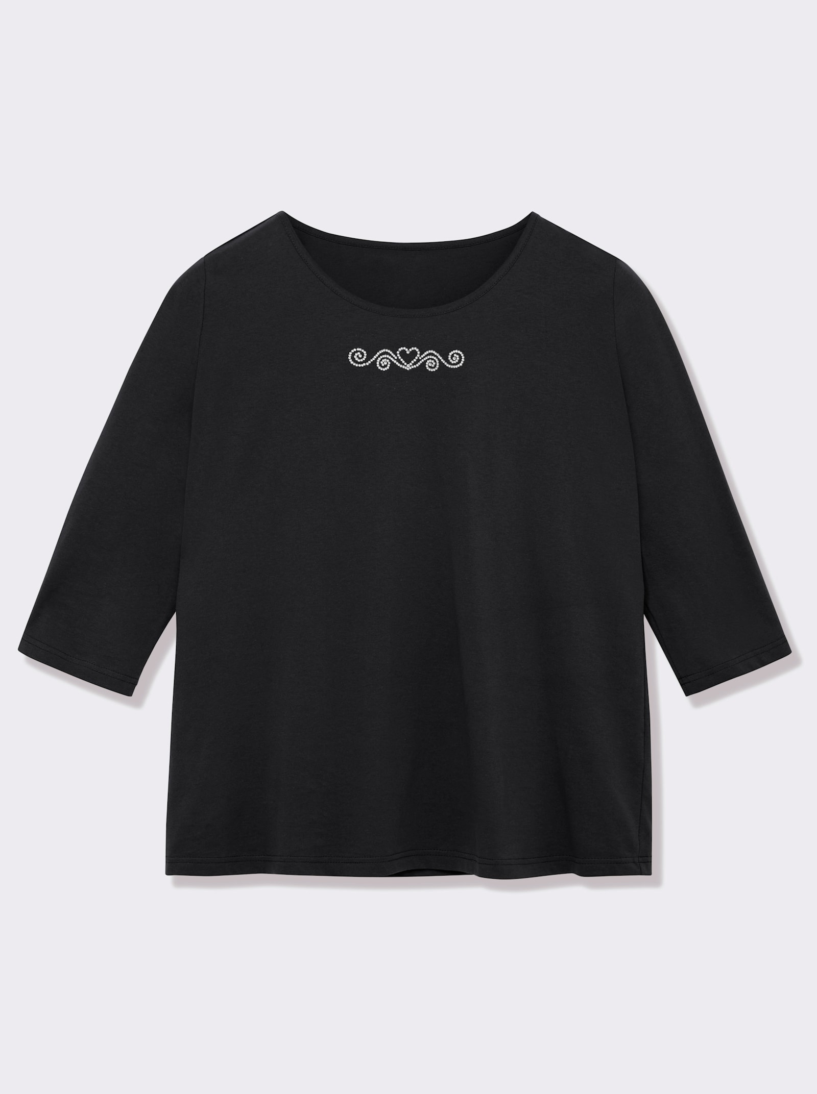 3/4-Arm-Shirt mit Ziersteinchen - schwarz