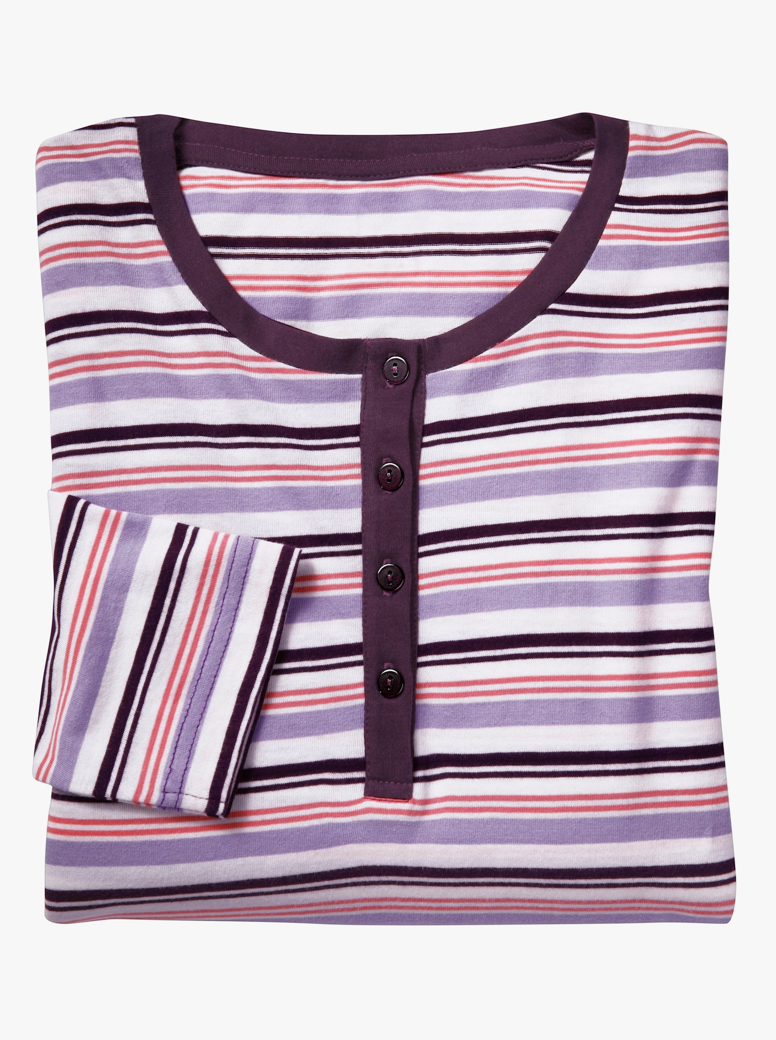 wäschepur Sleepshirt mit garngefärbtem Ringelmuster - pflaume
