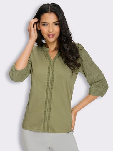 3/4-Arm-Shirt mit Spitzen-Ärmeln - schilf