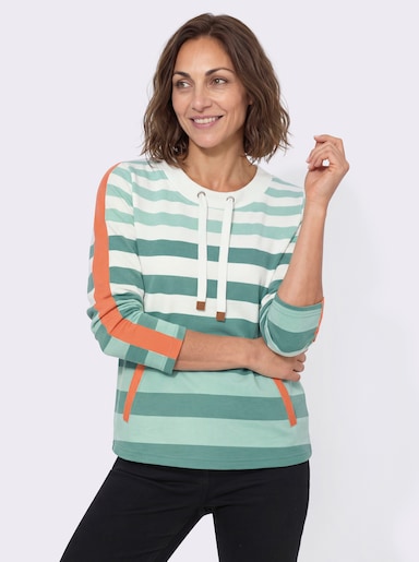 Sweatshirt mit Ringeln und Kontrast-Details - jade-ecru-geringelt