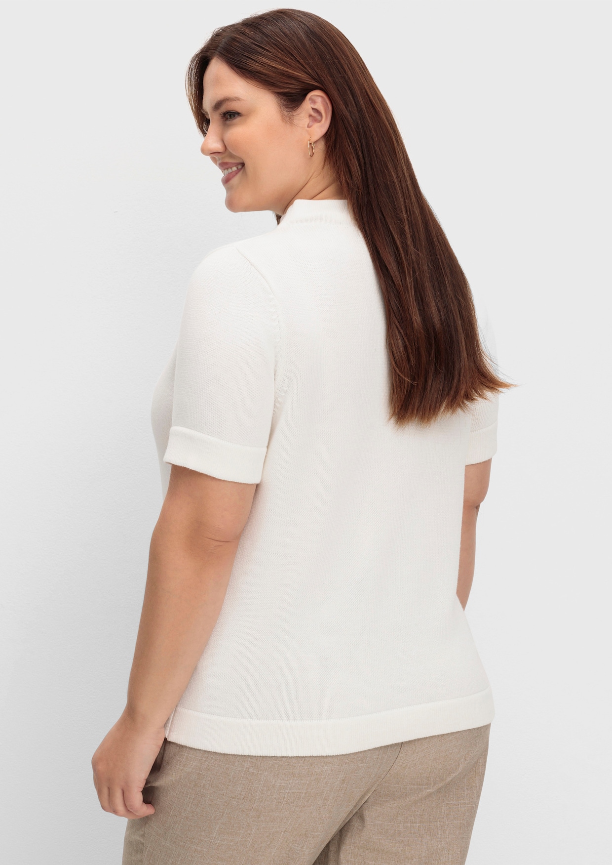 Stehkragenpullover mit Halbarm - ecru