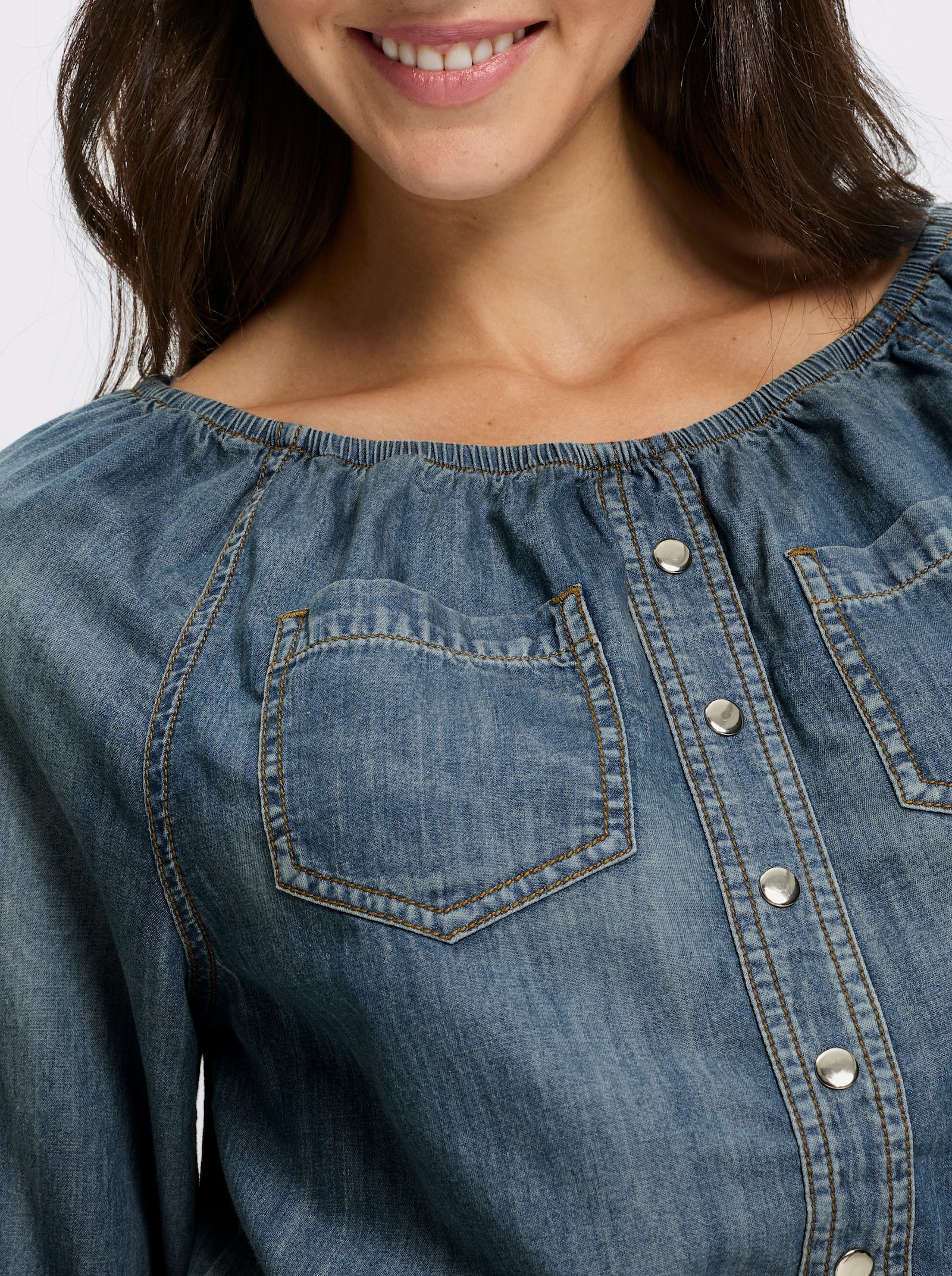 heine Jeansbluse mit Carmenausschnitt - blue-bleached