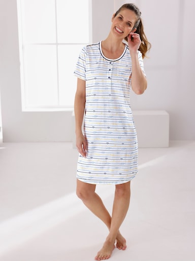 wäschepur Sleepshirt - weiß-royalblau-bedruckt