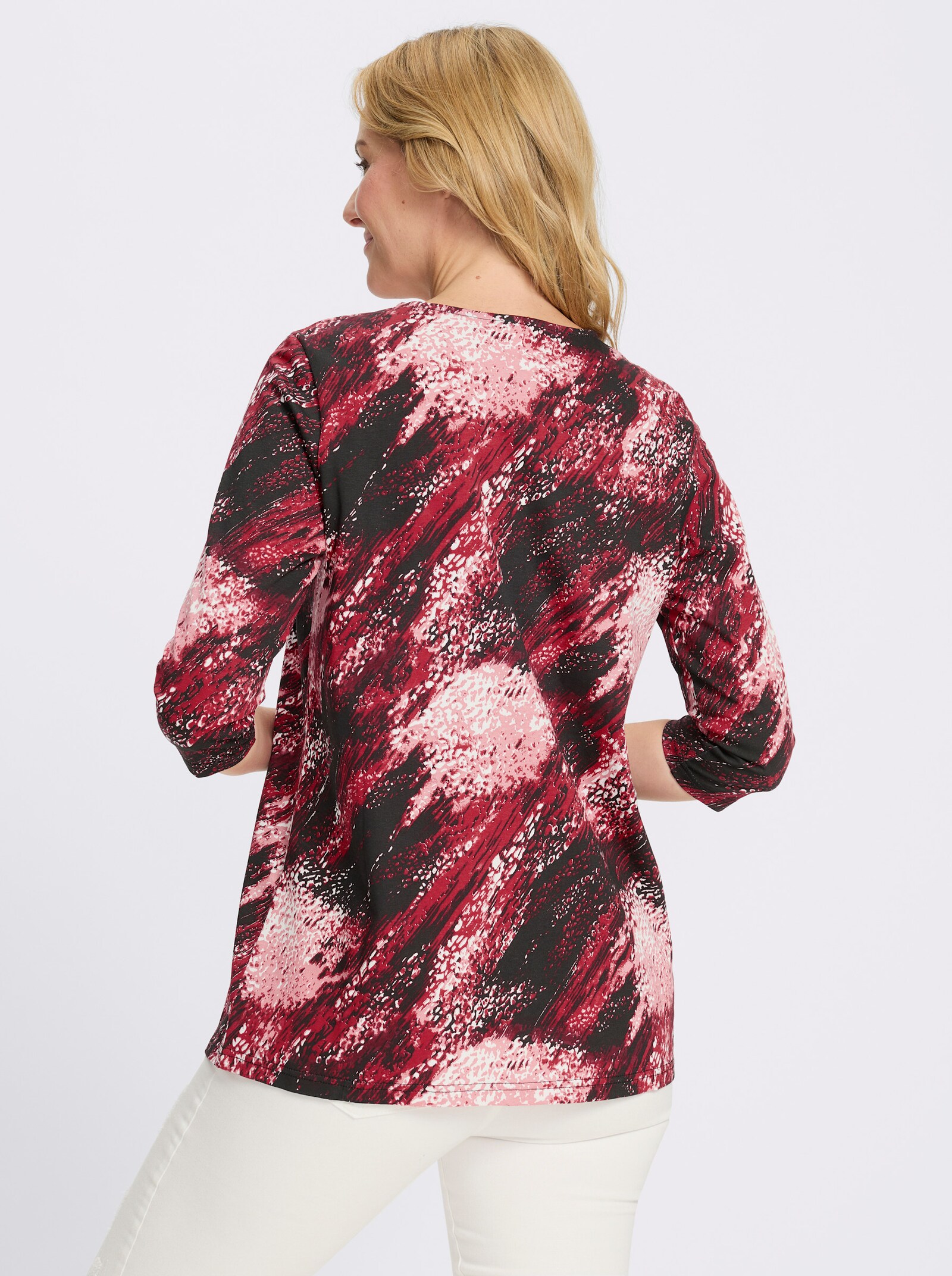 Longshirt mit 3/4-Ärmeln - schwarz-kirsche-bedruckt