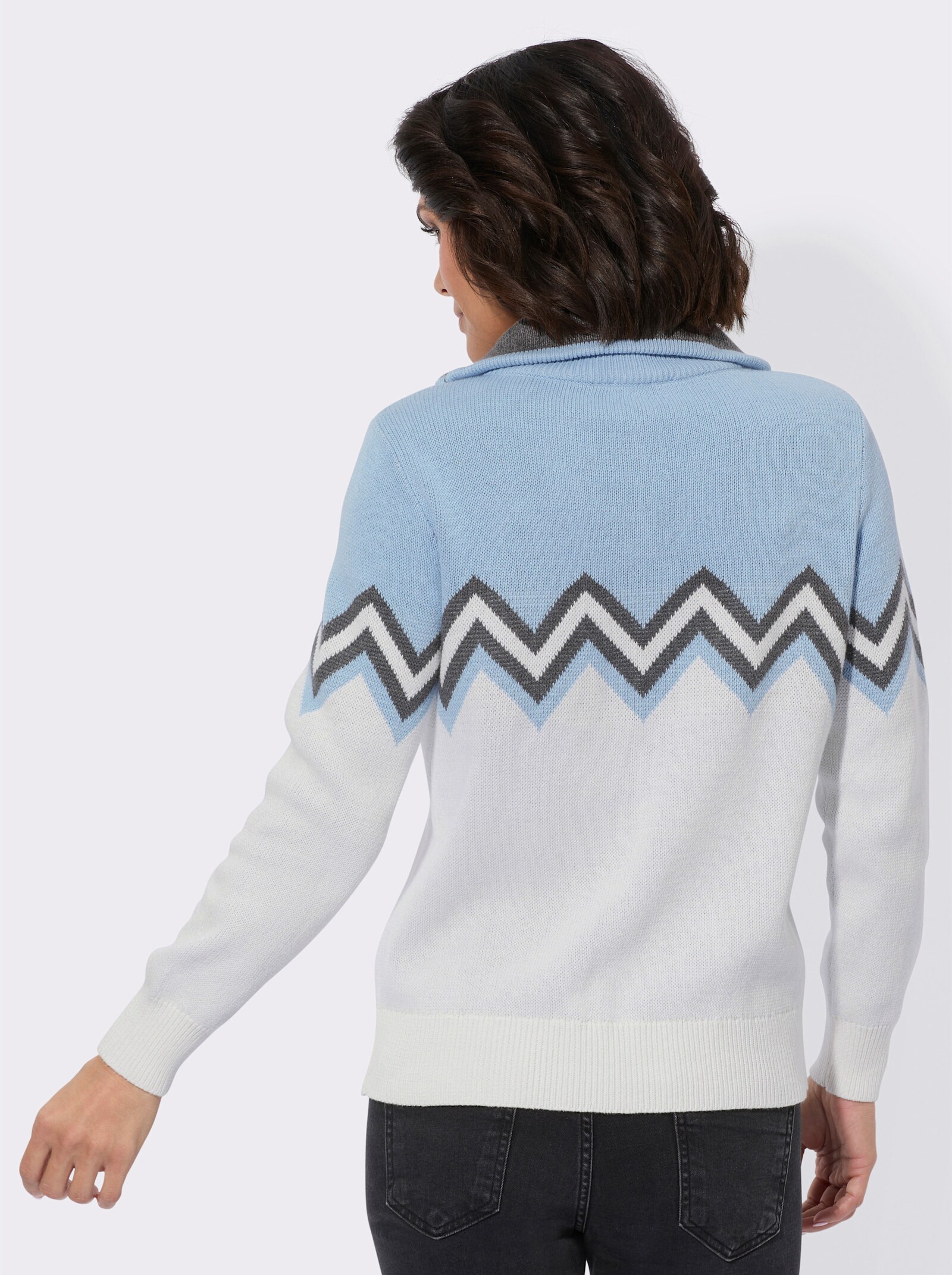 Pullover mit Strickmuster - eisblau-ecru-gemustert