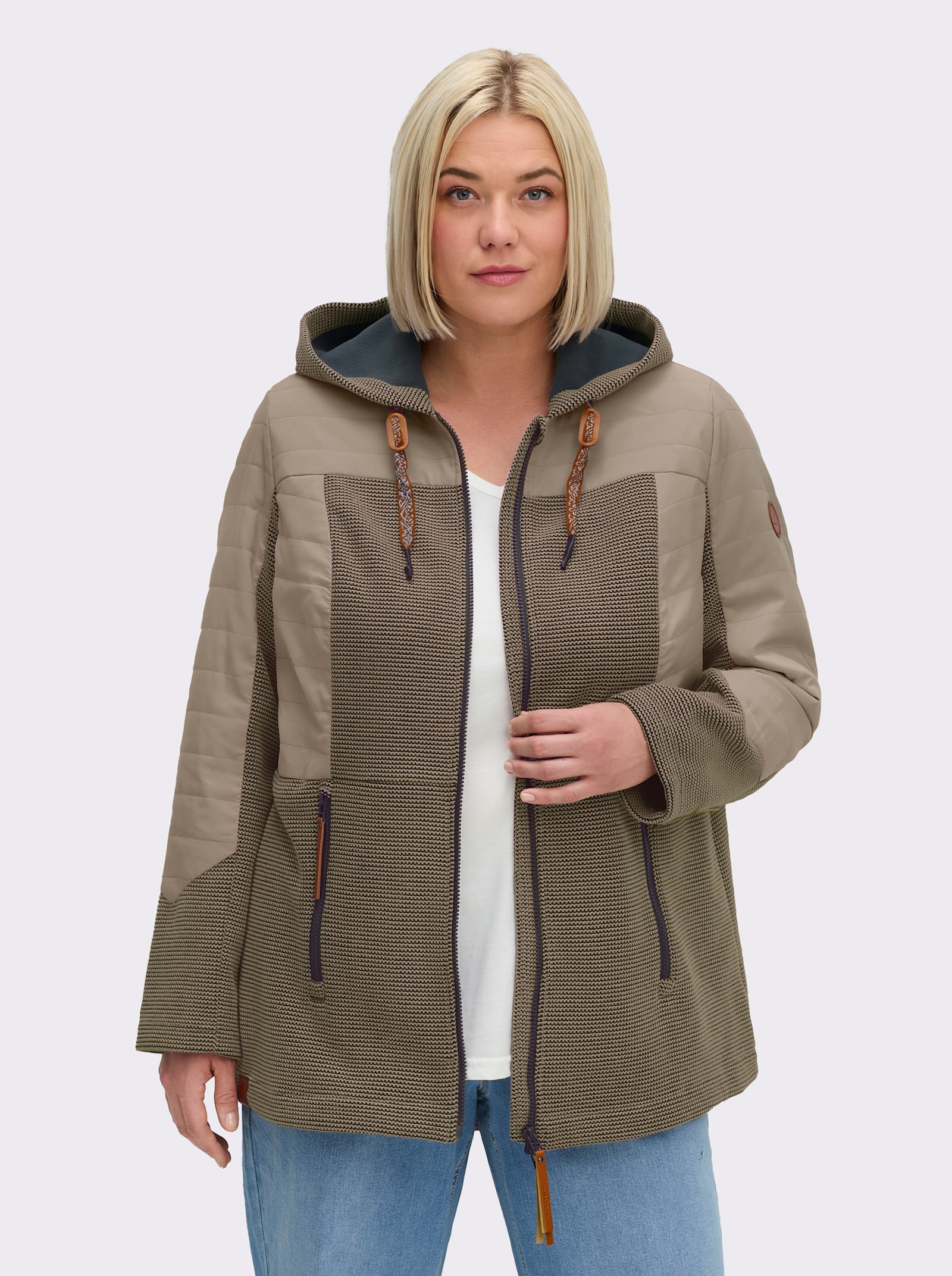 Übergangsjacke im Mix aus Fleece und Stepp - sesam