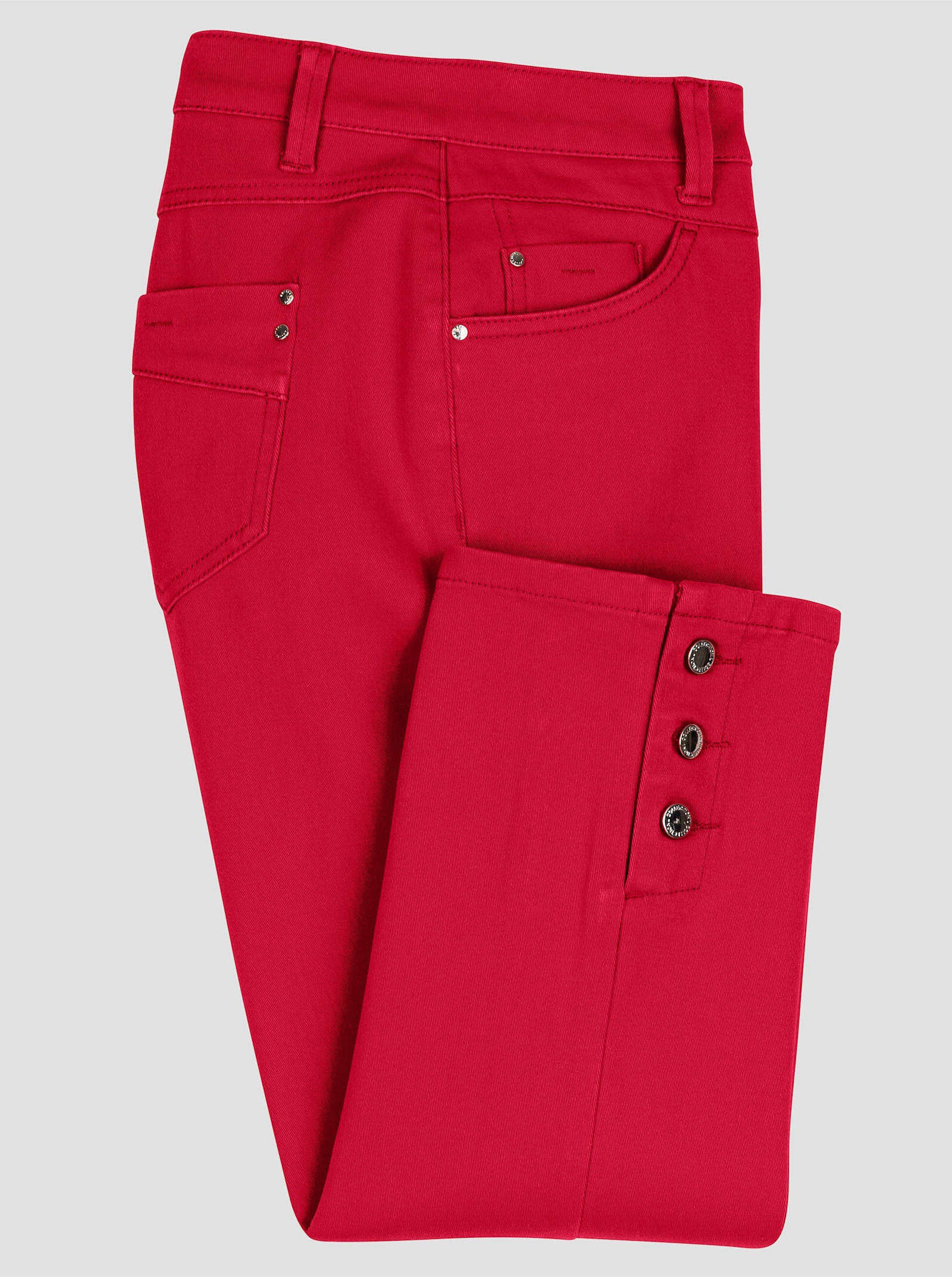 7/8-jeans met sierknopen aan de pijpzoom - aardbei