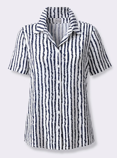Gestreifte Bluse mit kurzen Ärmeln - marine-ecru-gestreift