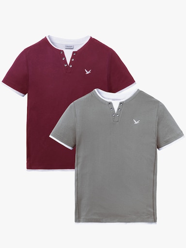 Kurzarmshirt im Doppelpack - grau-meliert + bordeaux