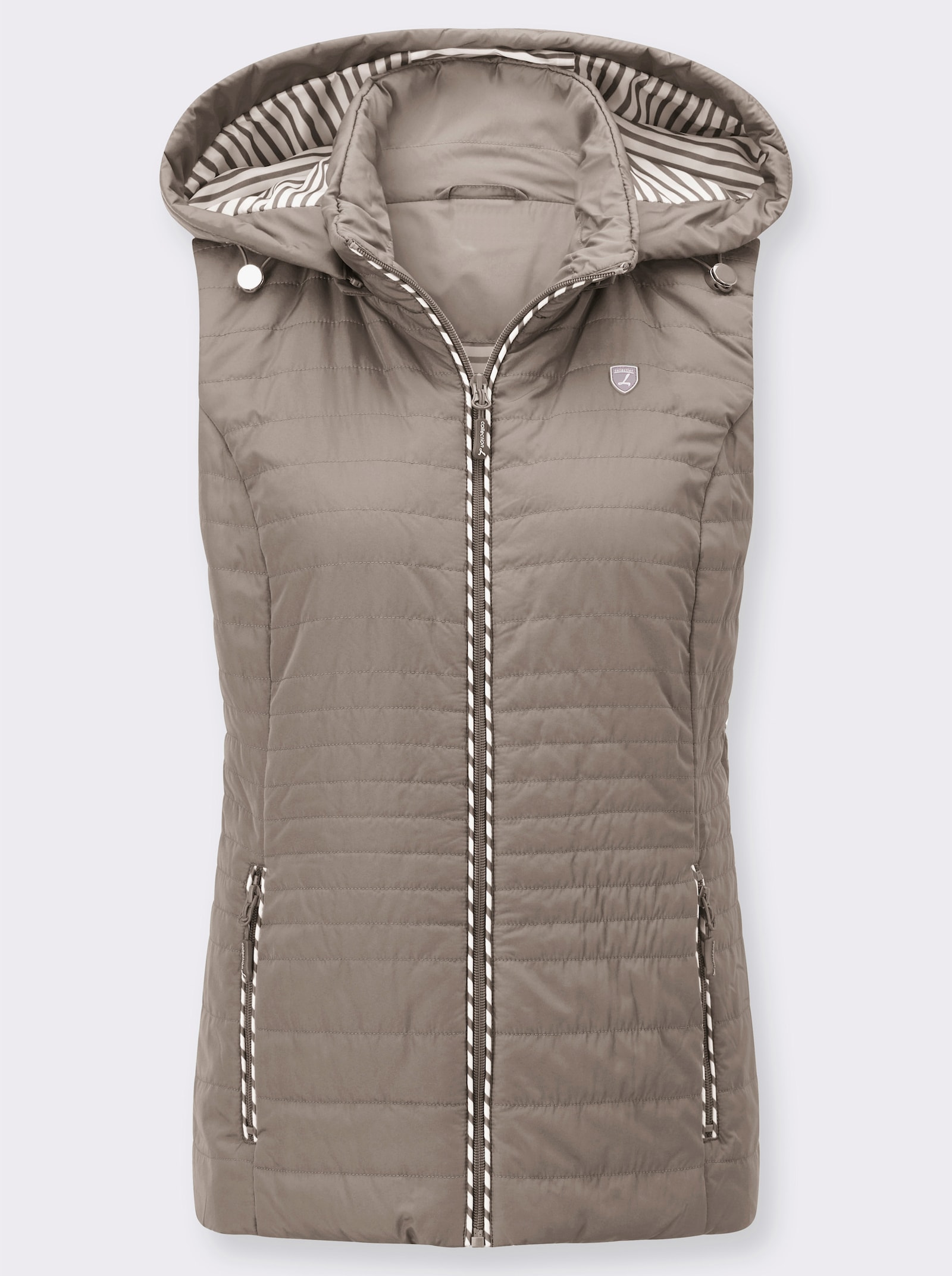 Kapuzenweste mit gestreiftem Futter - taupe