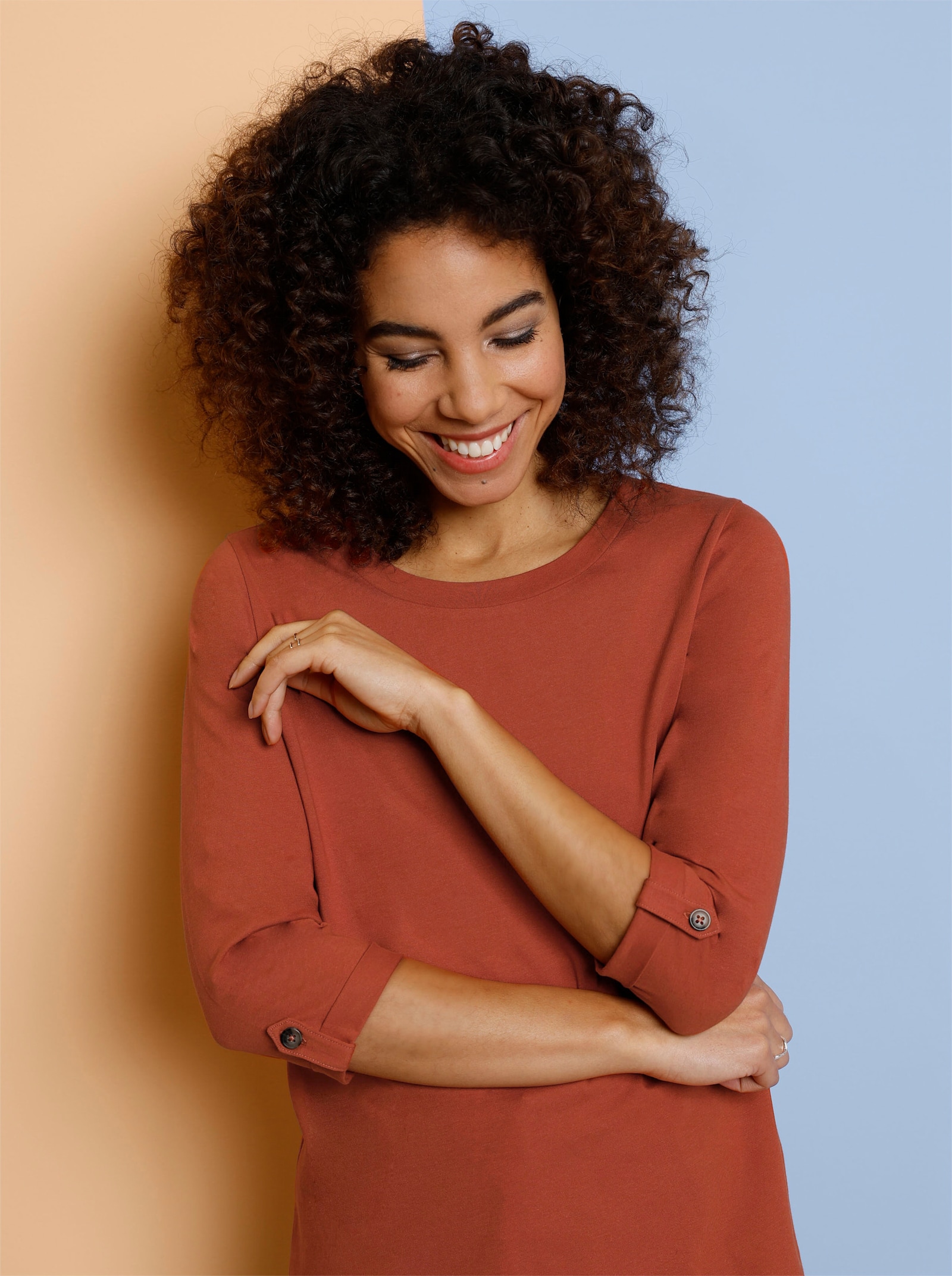 Shirt met 3/4-mouwen van puur katoen - roestrood