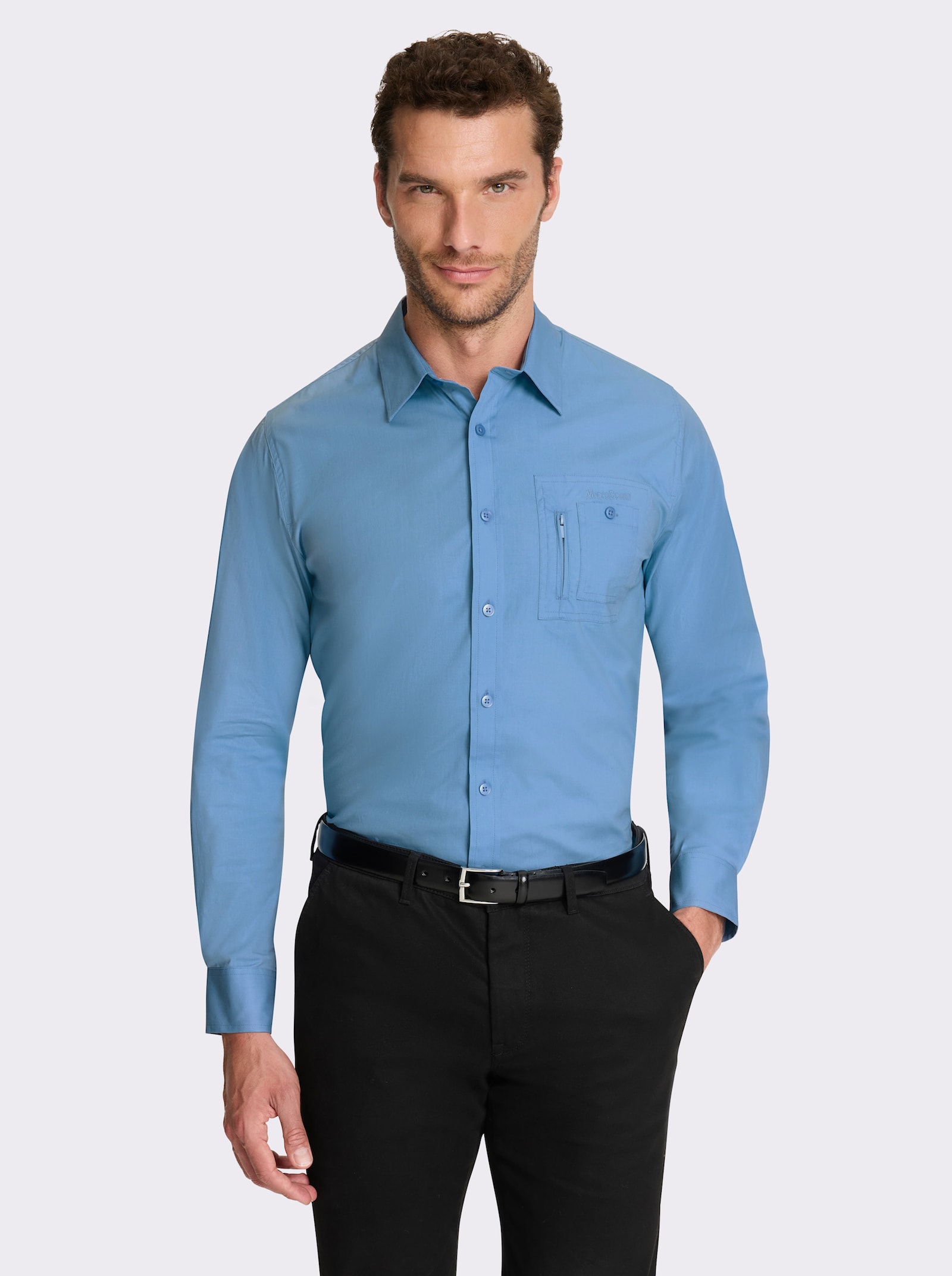 Marco Donati Langarmhemd in Popeline-Stretch - himmelblau