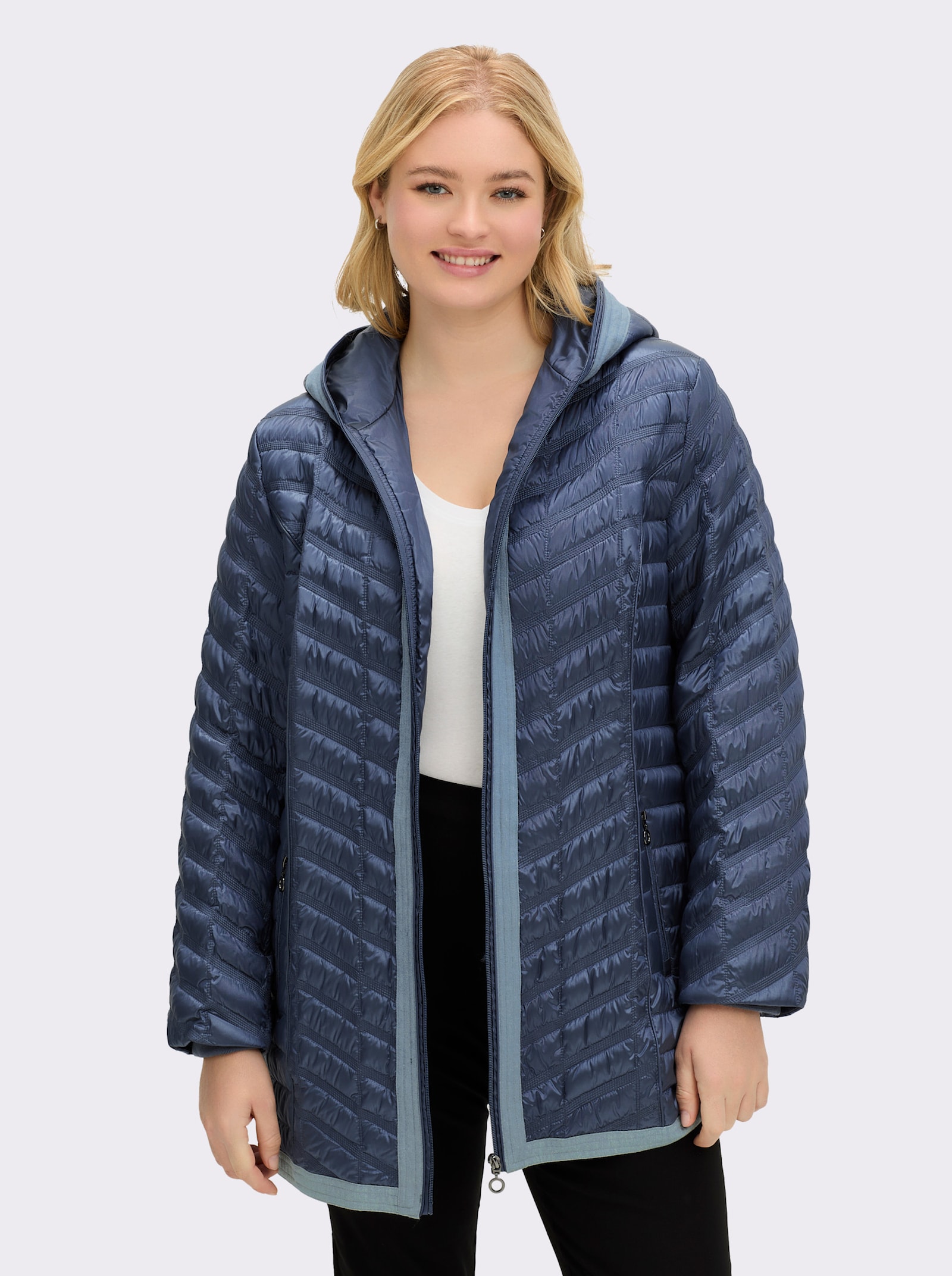  Steppjacke mit Details in Jeans-Optik - rauchblau