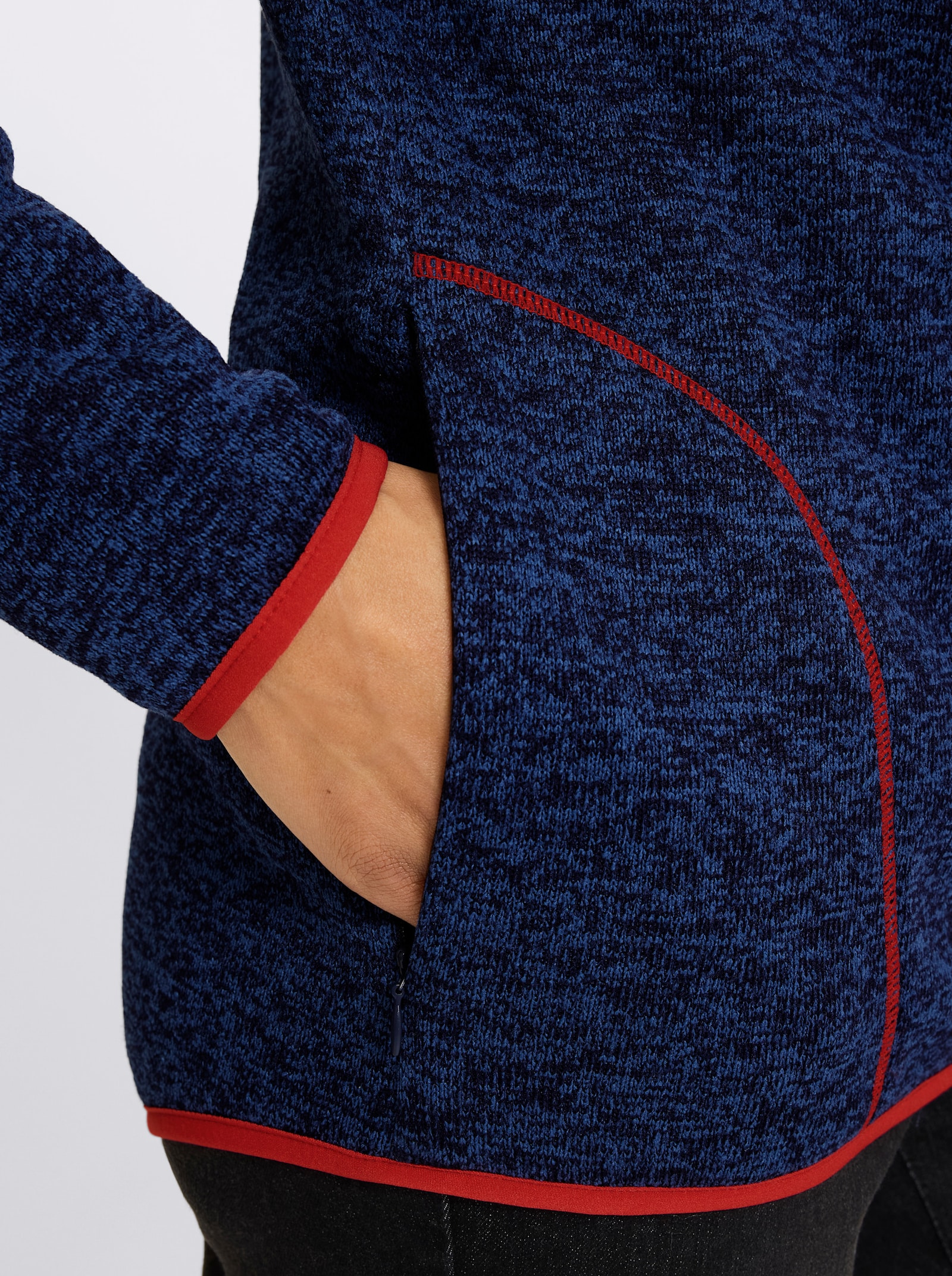 heine Kapuzenfleecejacke mit Kontrastnähten - marine-meliert