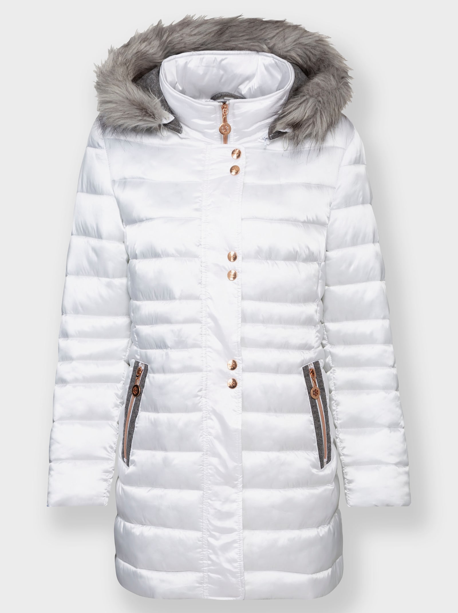 Steppjacke mit Pelz-Imitat - weiss