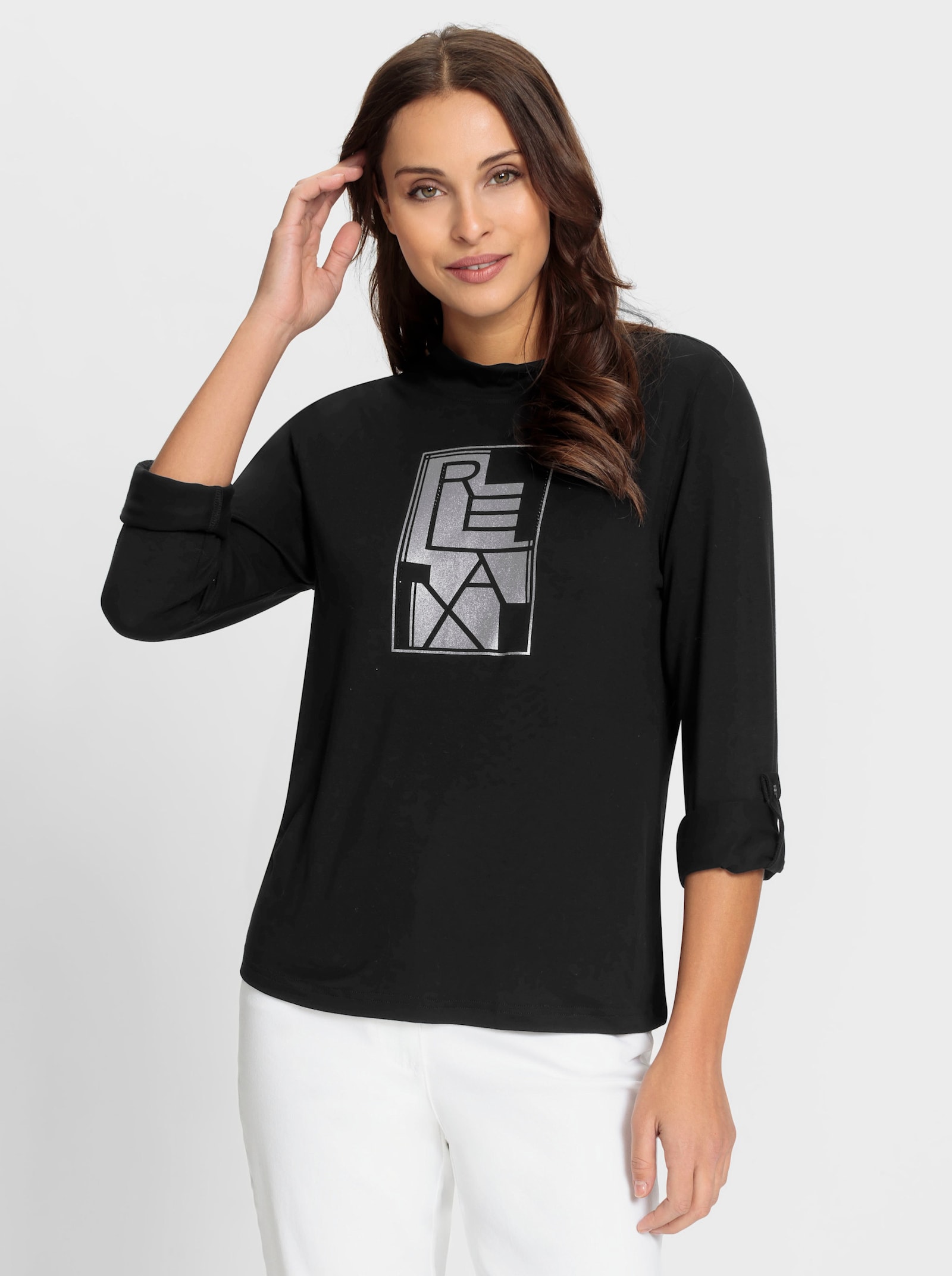 Shirt mit silberfarbigem Druck - schwarz