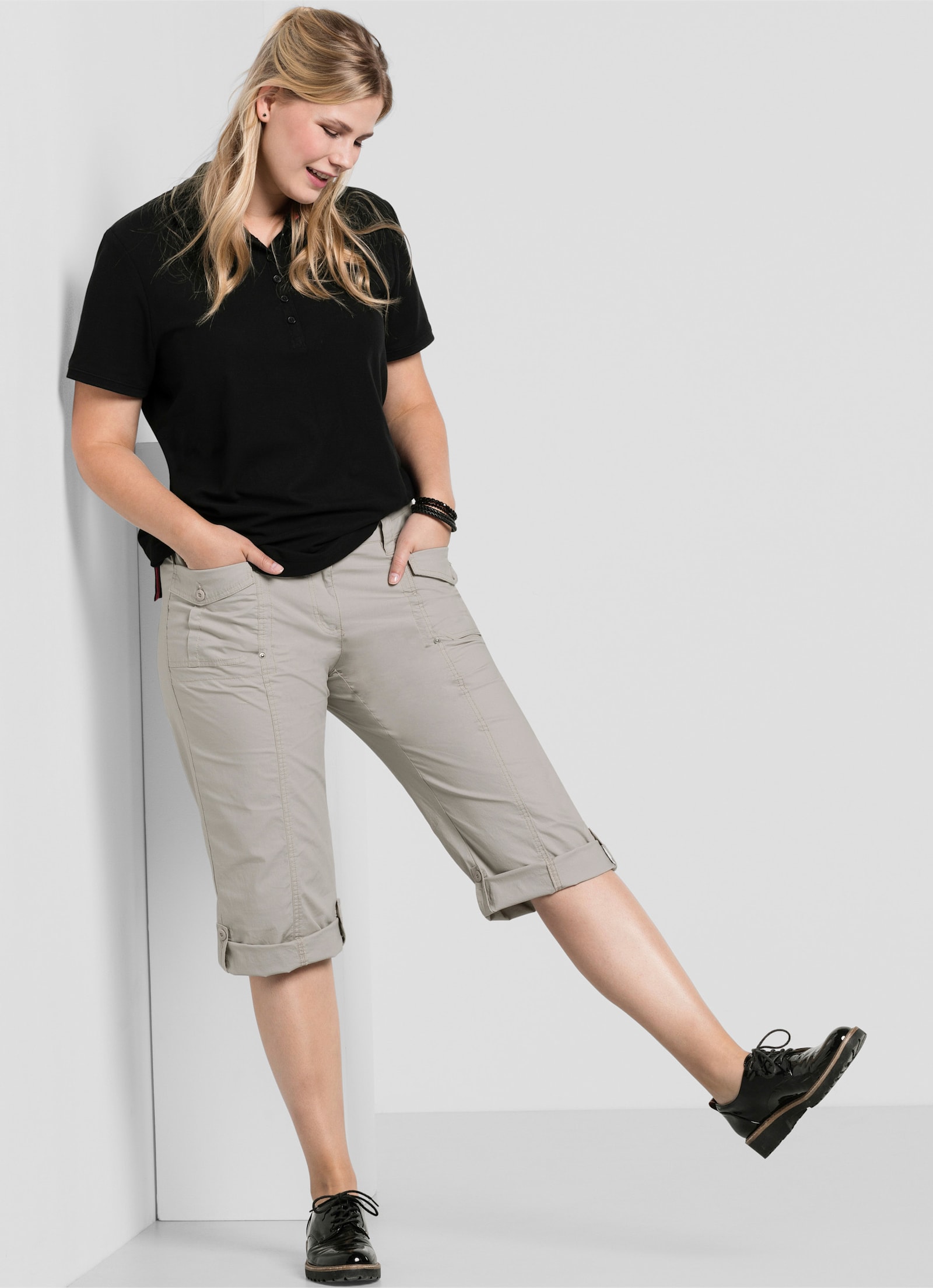 sheego 3/4-Hose mit Krempelfunktion - beige