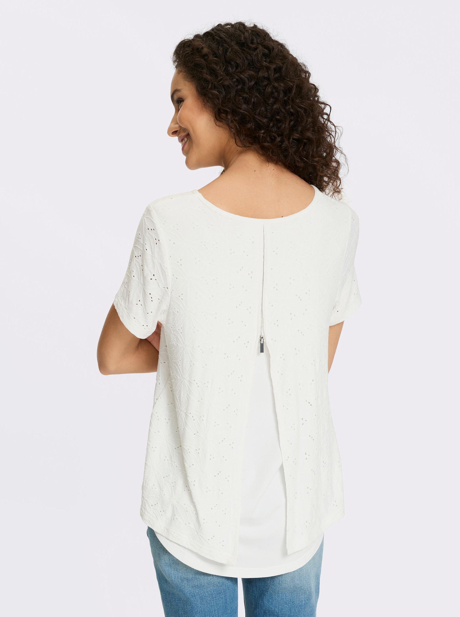 heine Kanten shirt met ritssluiting - ecru