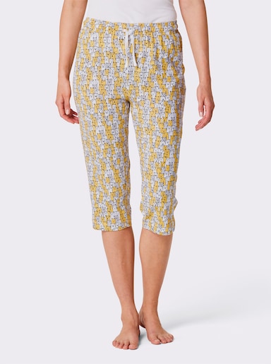 wäschepur Caprihose mit Katzen-Dessin - weiß-gelb-bedruckt