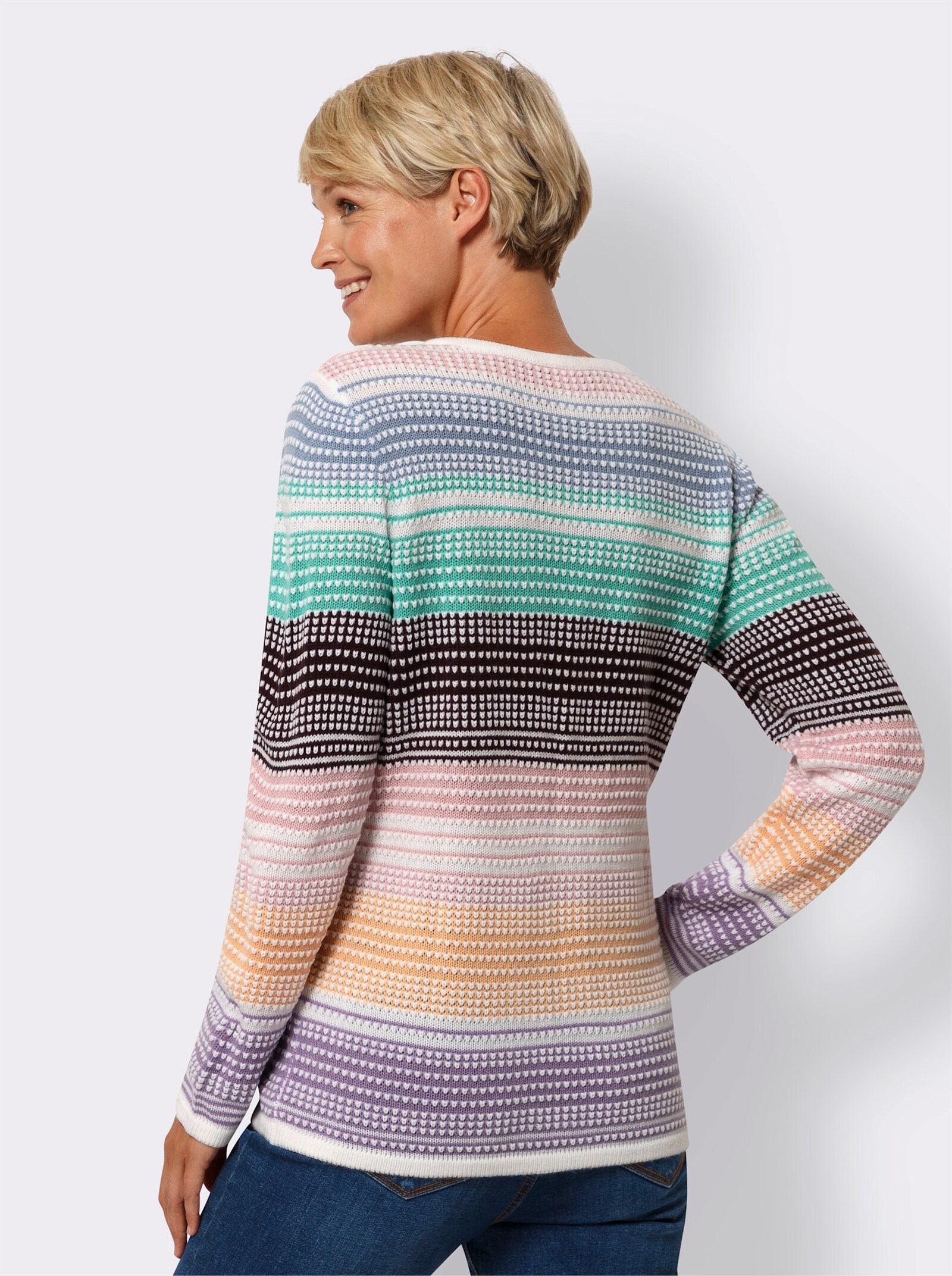 Pullover met lange mouw en V-hals - roze/blue gedessineerd