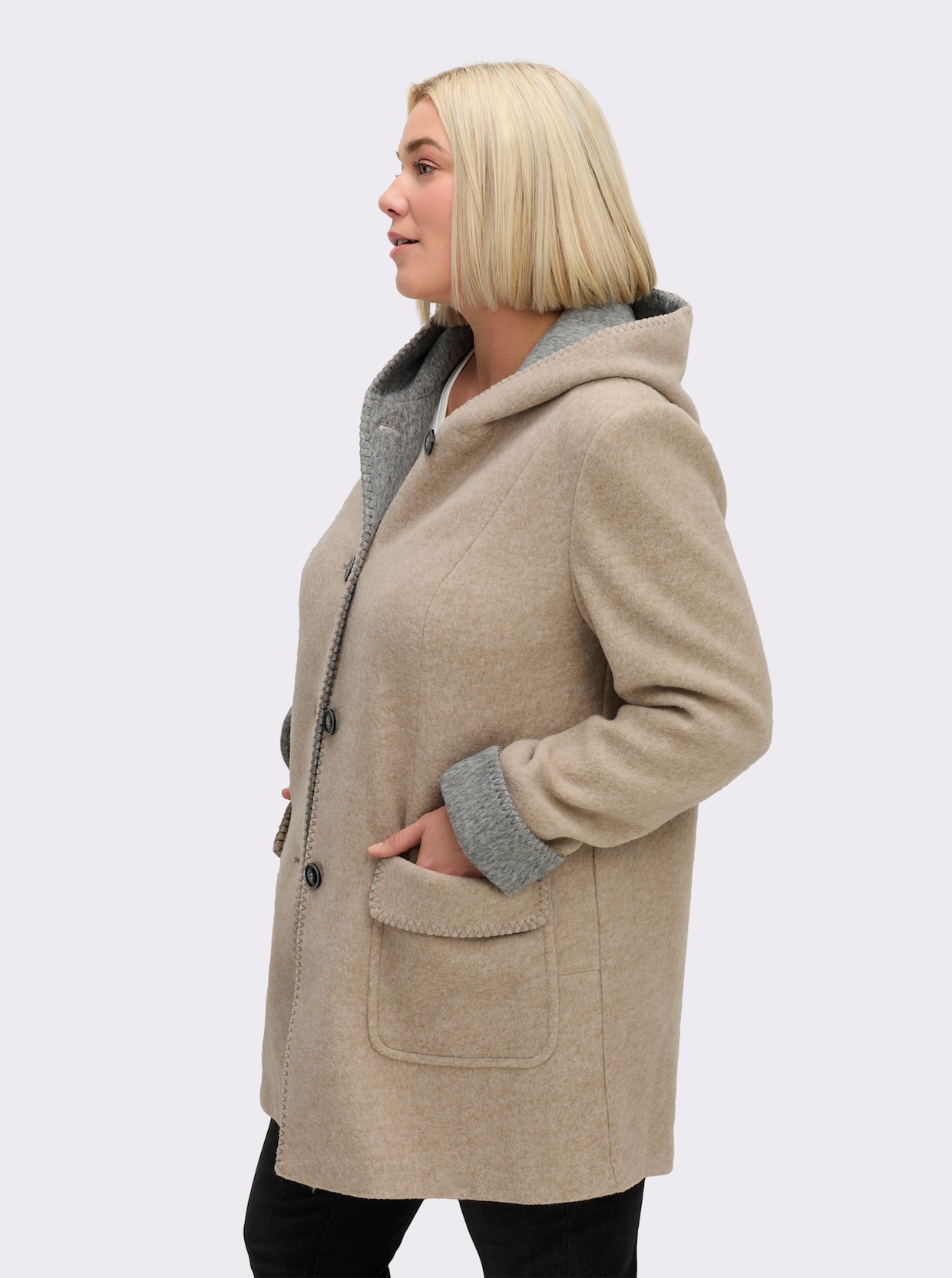 Kapuzenjacke in Woll-Optik - stein