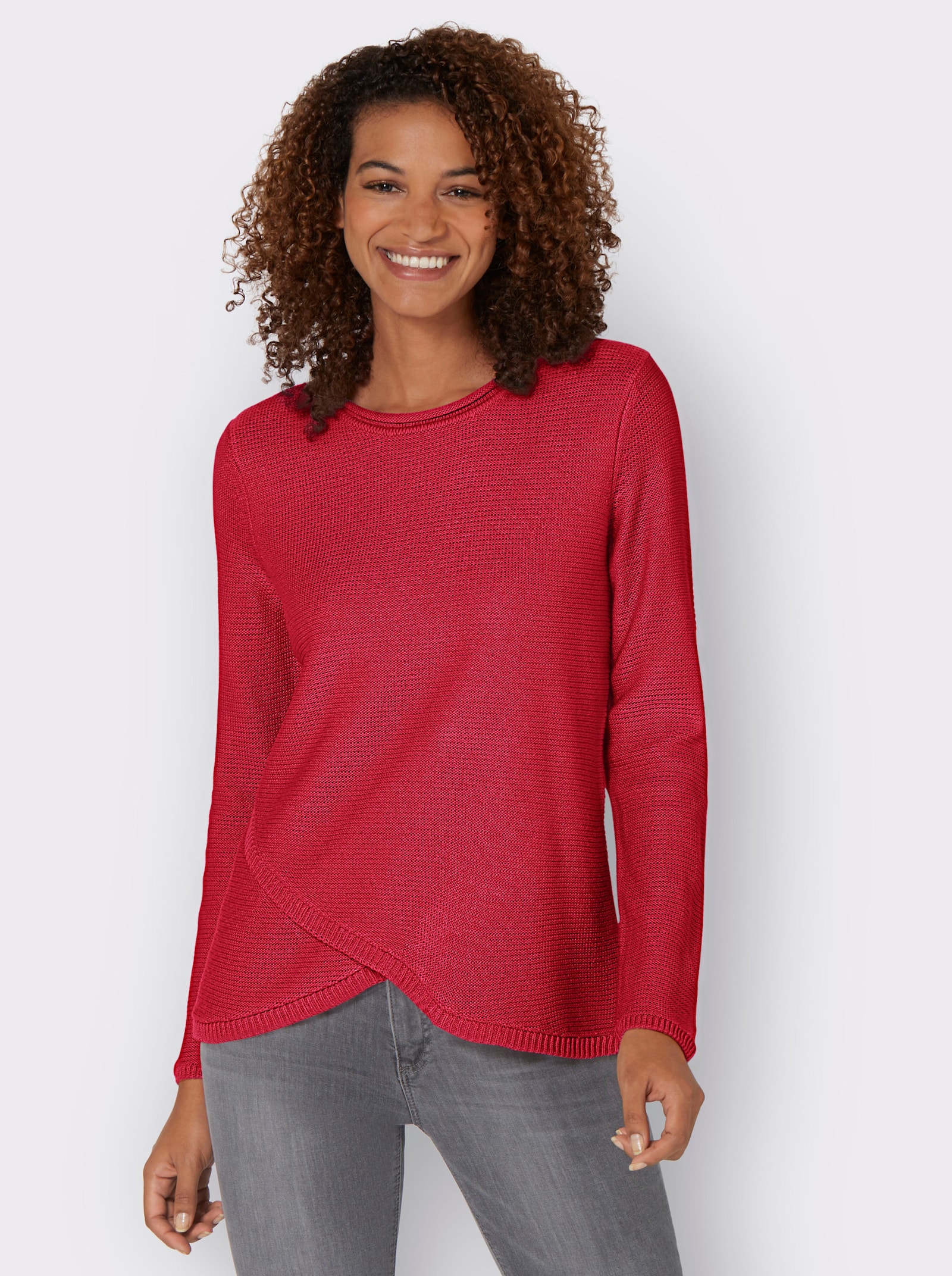 Langarm-Pullover mit asymmetrischem Saum - erdbeere