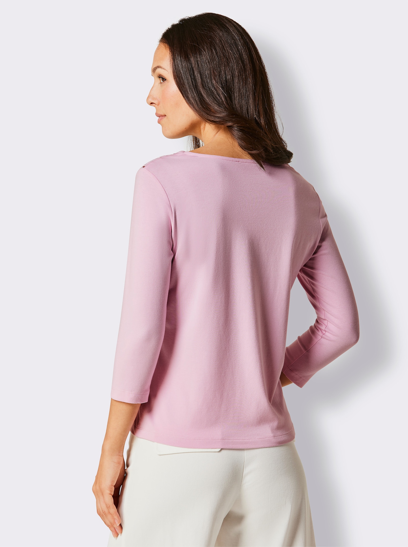 CREATION L PREMIUM V-Shirt mit Spitze, Modal-Mix - rosé