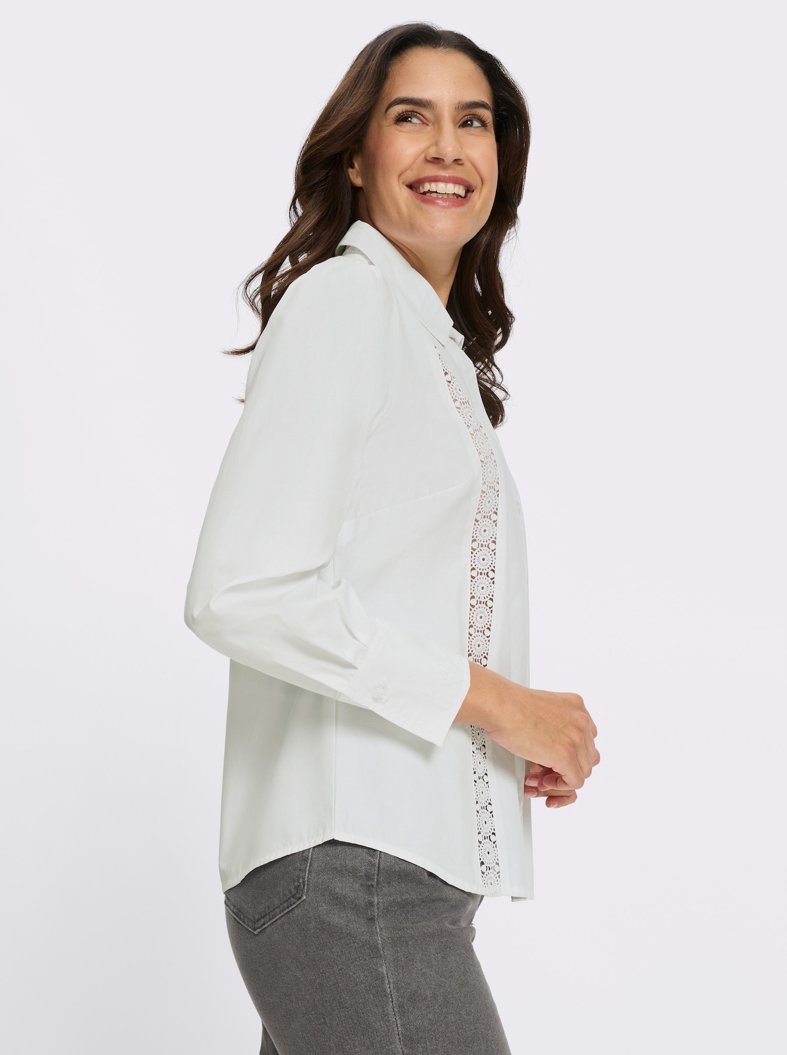 Spitzenbluse mit Kellerfalte hinten - weiß