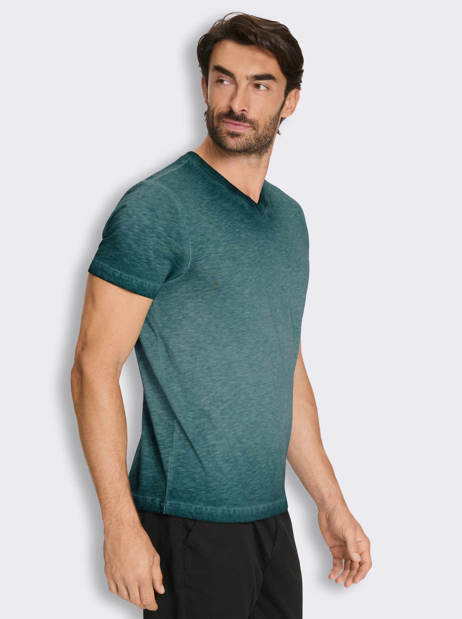 Kurzarmshirt aus reiner Baumwolle - petrol