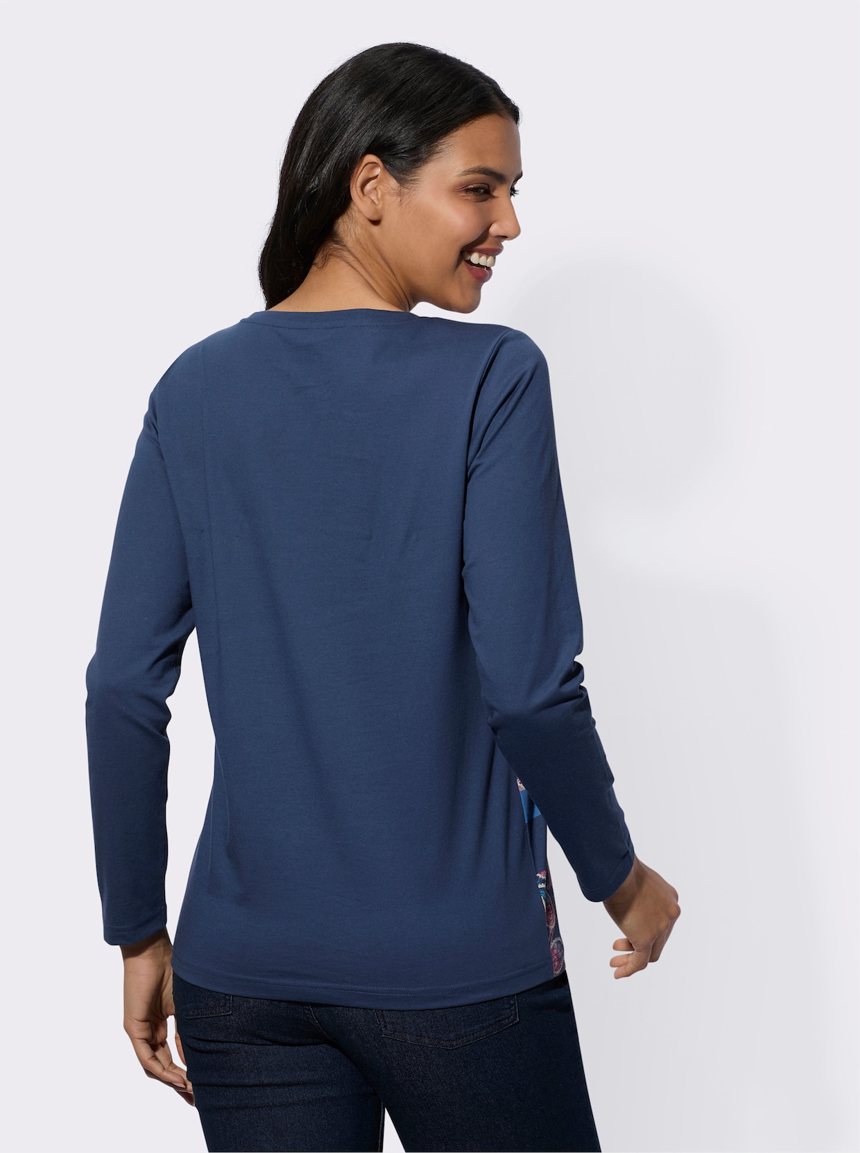 Shirt met lange mouwen - donkerblauw/topaas bedrukt