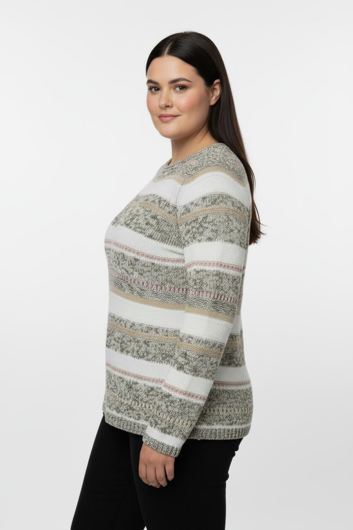 Strickpullover mit Streifen-Muster - grün-ecru-gestreift