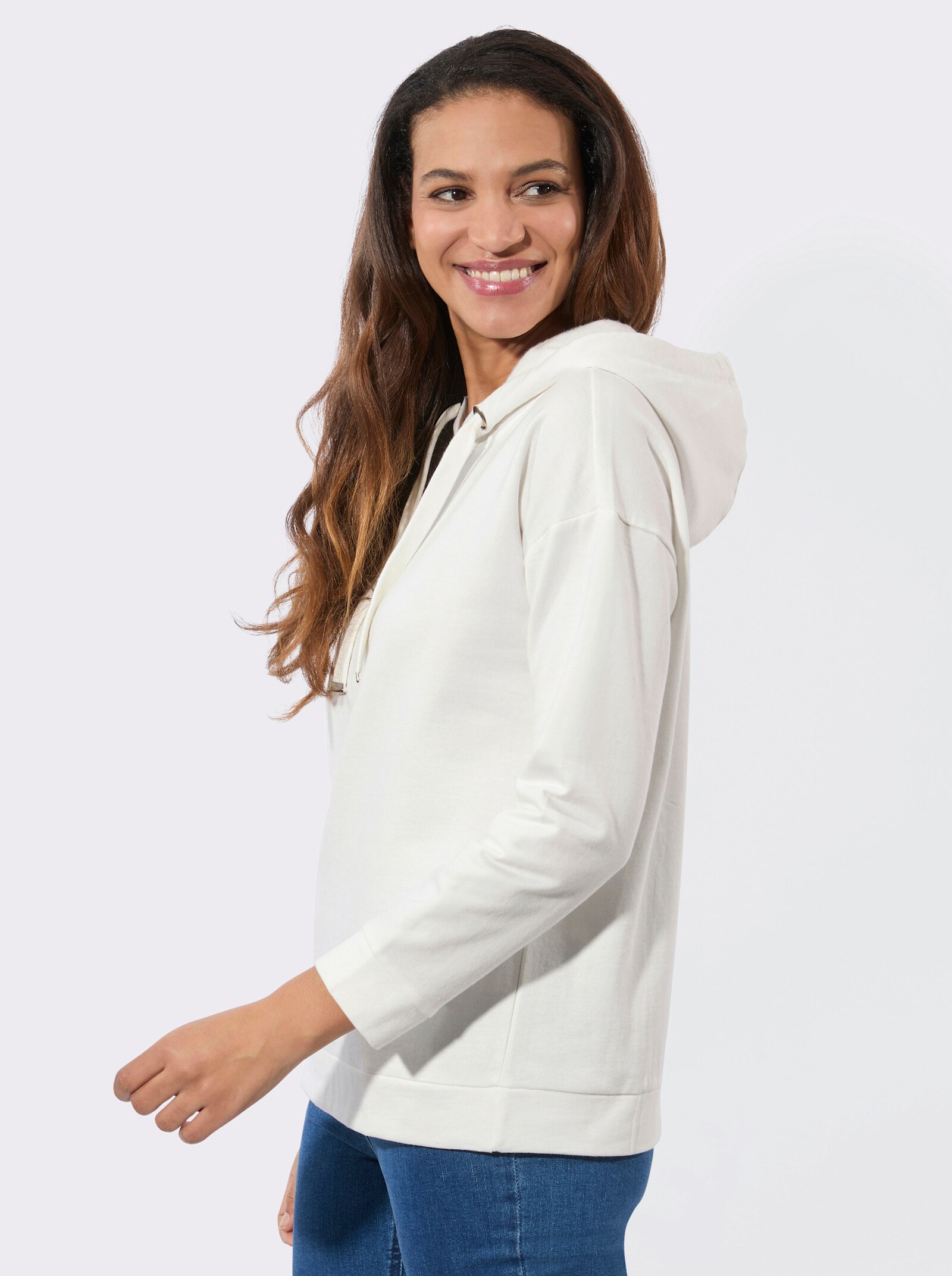 Sweatshirt mit Kapuze - ecru