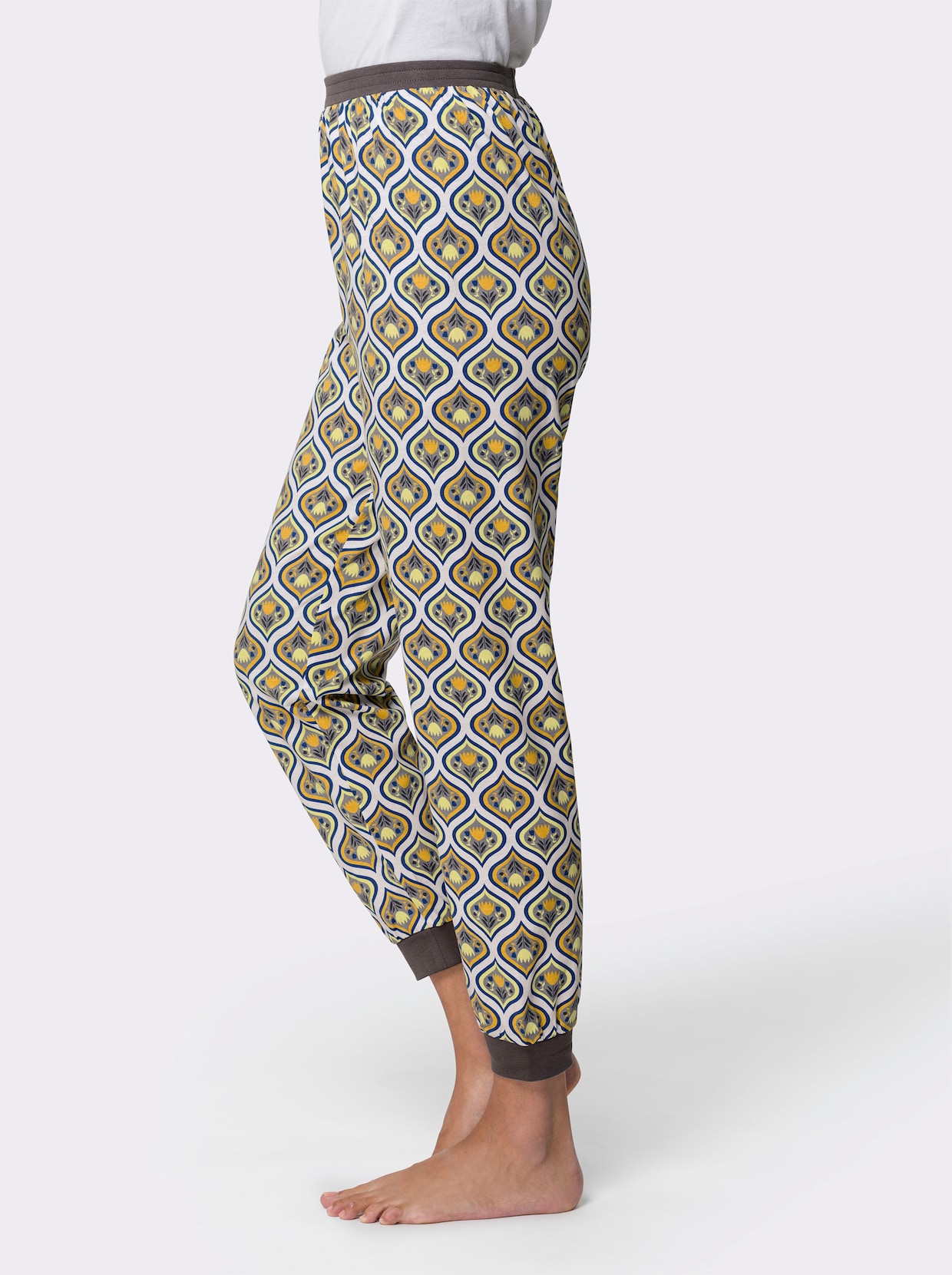 Pyžamo-Kalhoty - antracitová-okrová-potisk