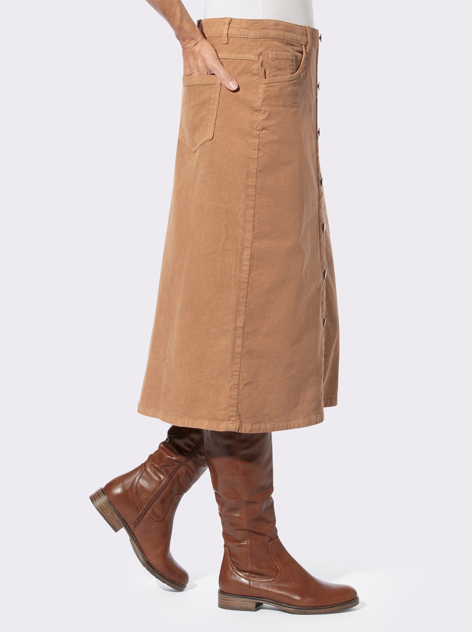Cordrock mit Zierknopfleiste - camel