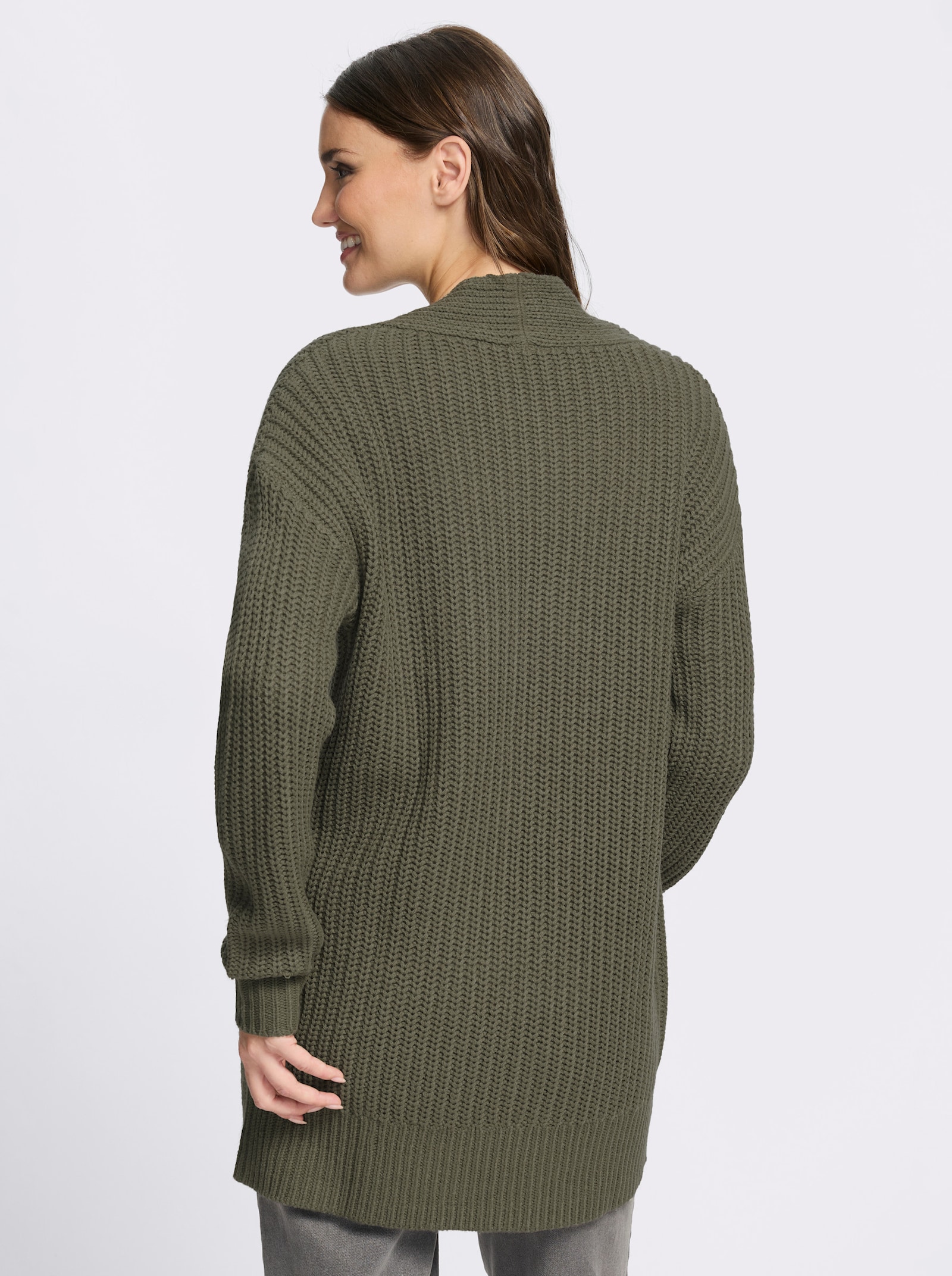 Longstrickjacke mit Knöpfen in Horn-Optik - khaki