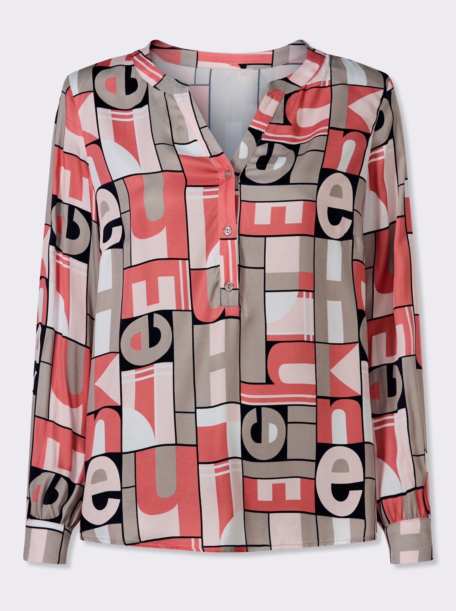 heine Druckbluse mit kurzer Knopfleiste - sesam-koralle-bedruckt