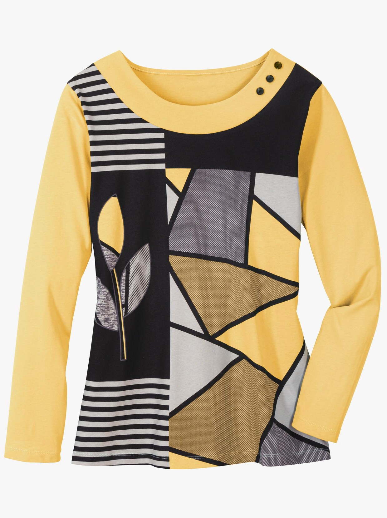Langarmshirt - gelb-gemustert